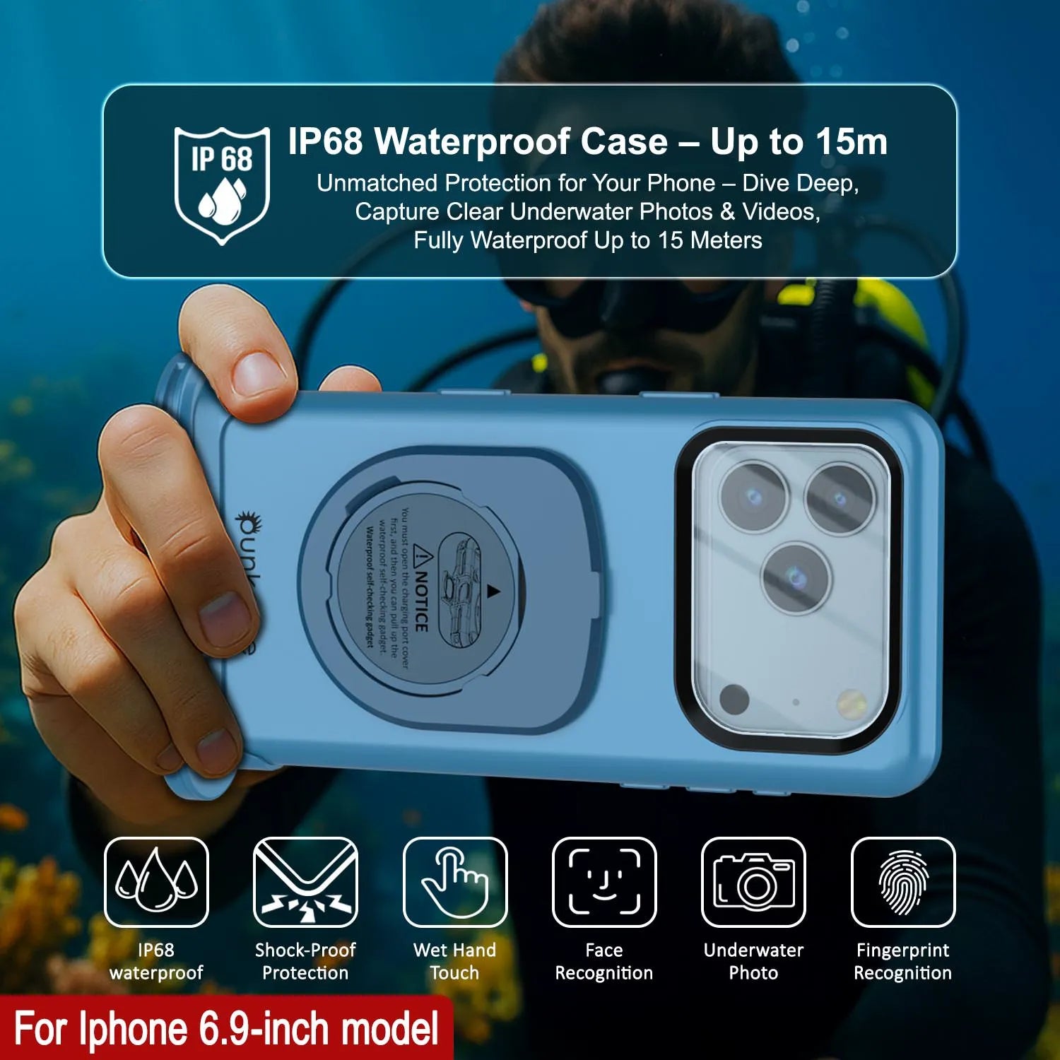 Punkcase Universal 2.0 Waterproof Phone Case for 6.7–6.9" [Blue]