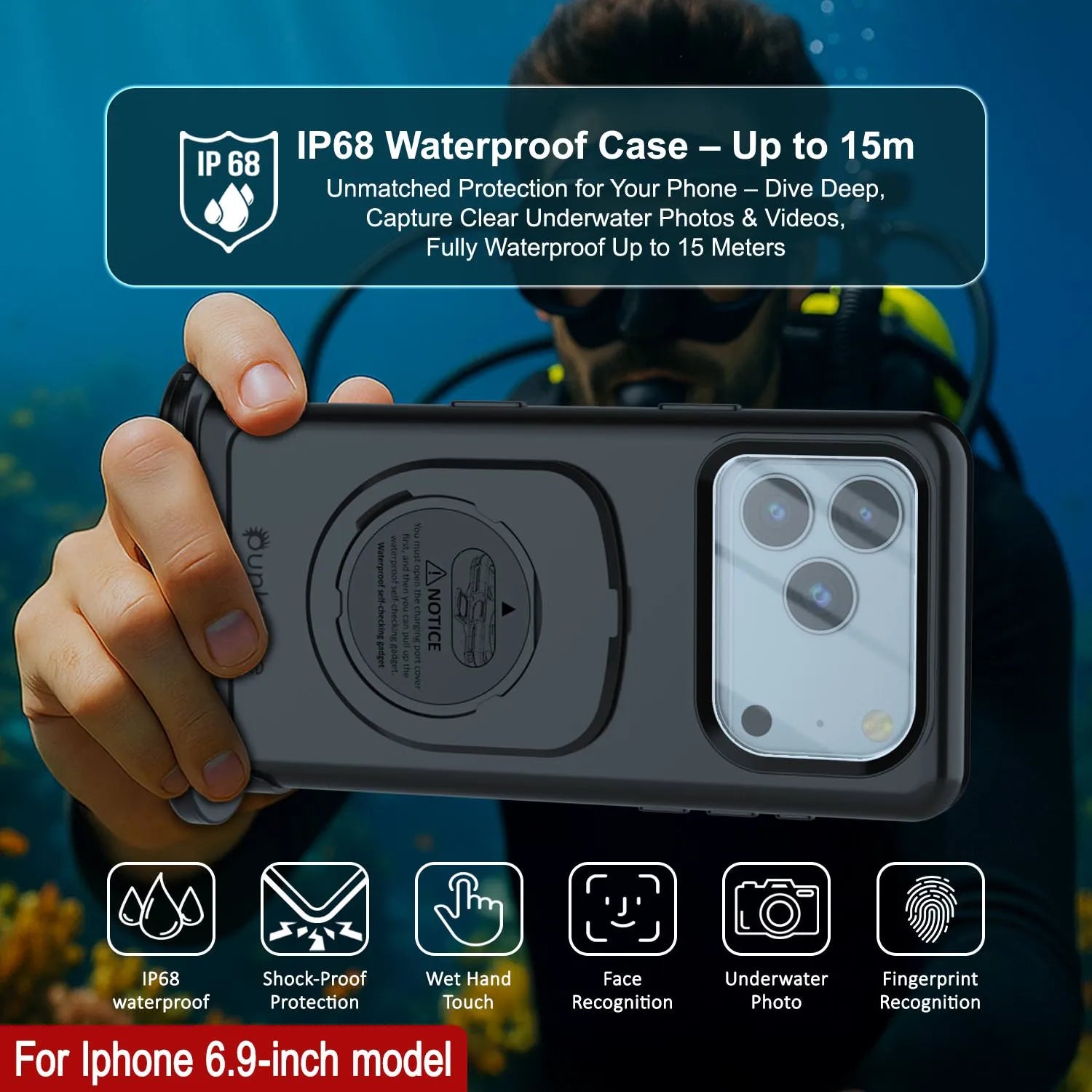Punkcase Universal 2.0 Waterproof Phone Case for 6.7–6.9" [Black]