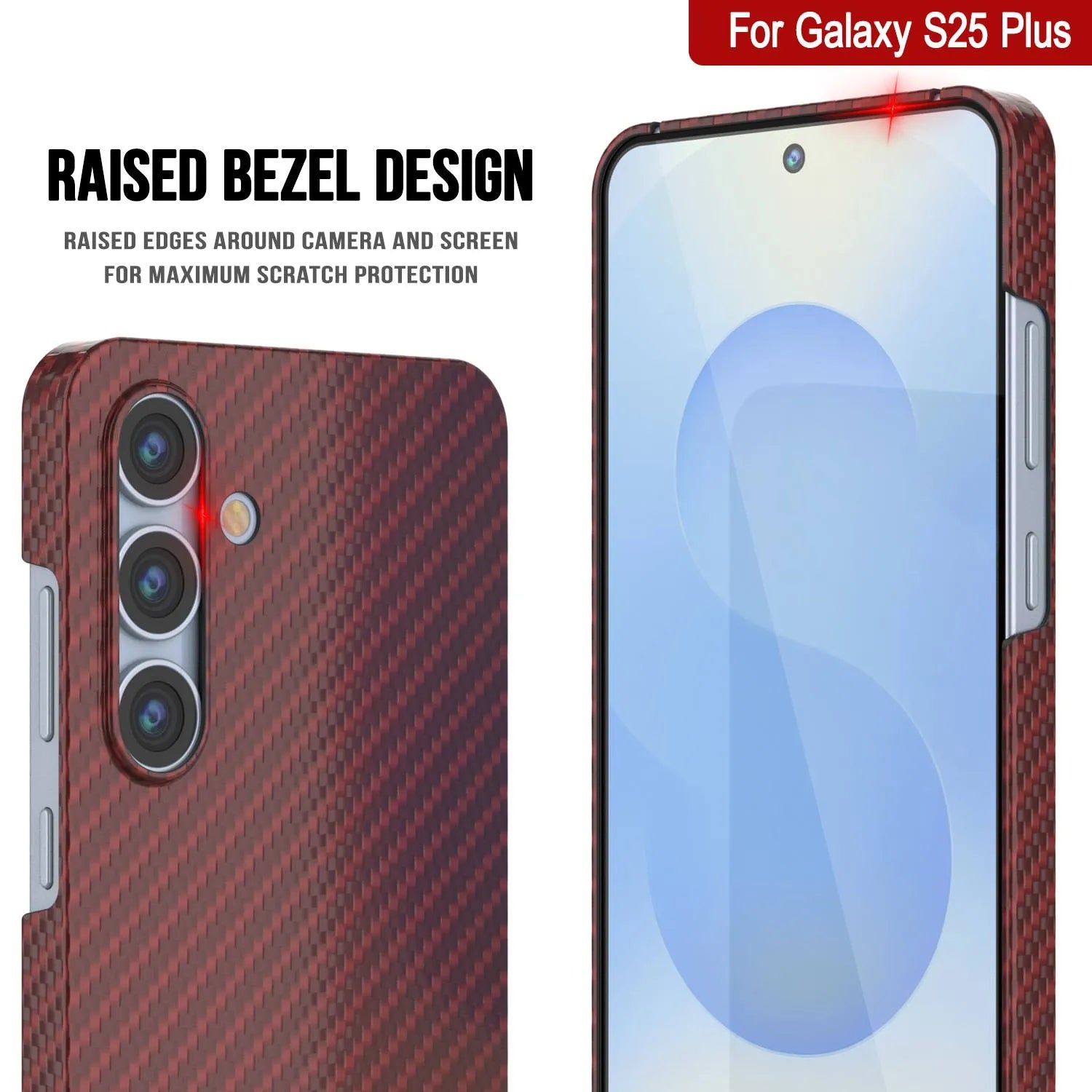 Punkcase Galaxy S25 Plus Carbon Fiber Case [AramidShield Series] Ultra Slim & Light Kevlar [Red]
