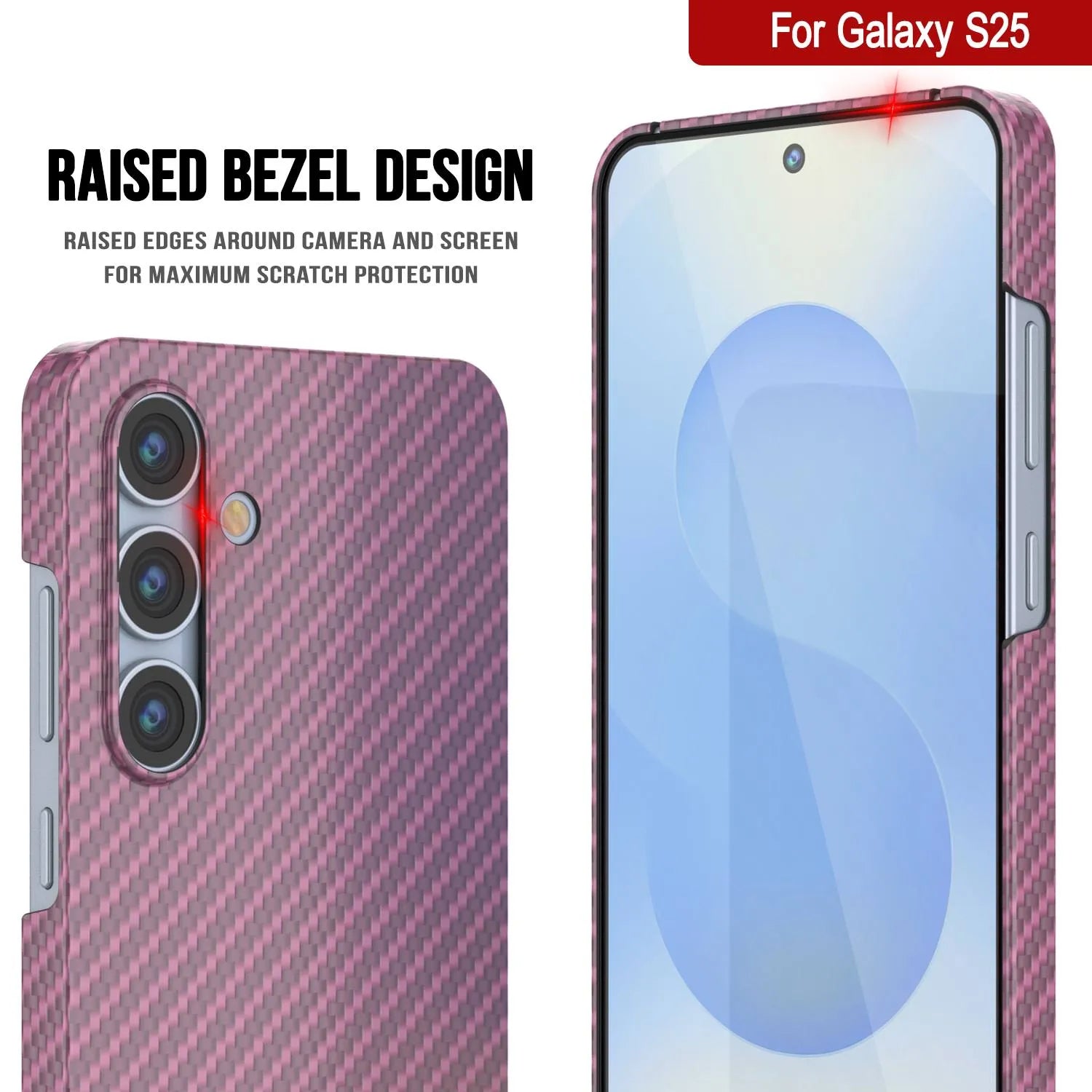 Punkcase Galaxy S25 Carbon Fiber Case [AramidShield Series] Ultra Slim & Light Kevlar [Pink]