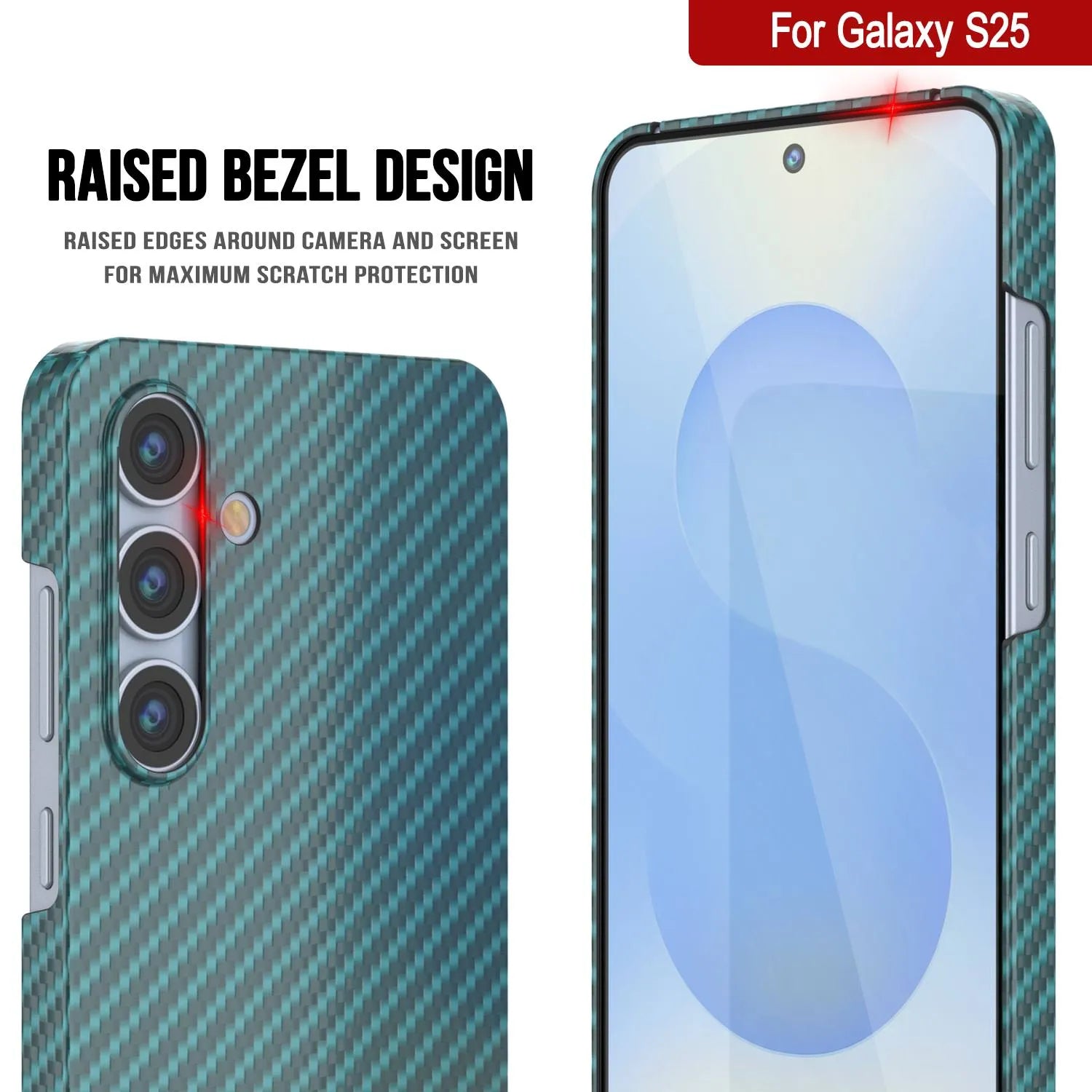 Punkcase Galaxy S25 Carbon Fiber Case [AramidShield Series] Ultra Slim & Light Kevlar [Teal]