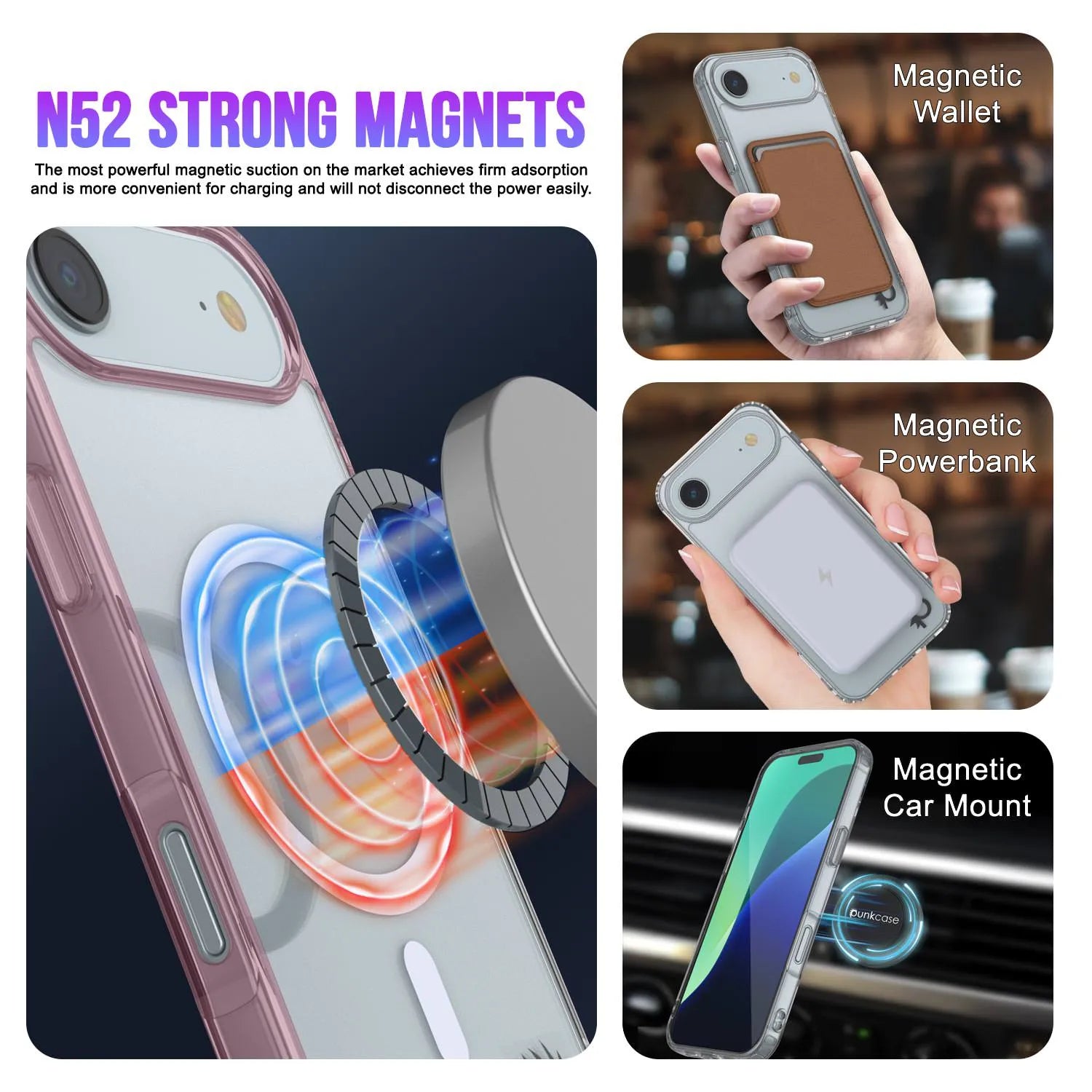 Punkcase iPhone 17 Air Magnetic Wireless Charging Case [ClearMag Series][Rose]