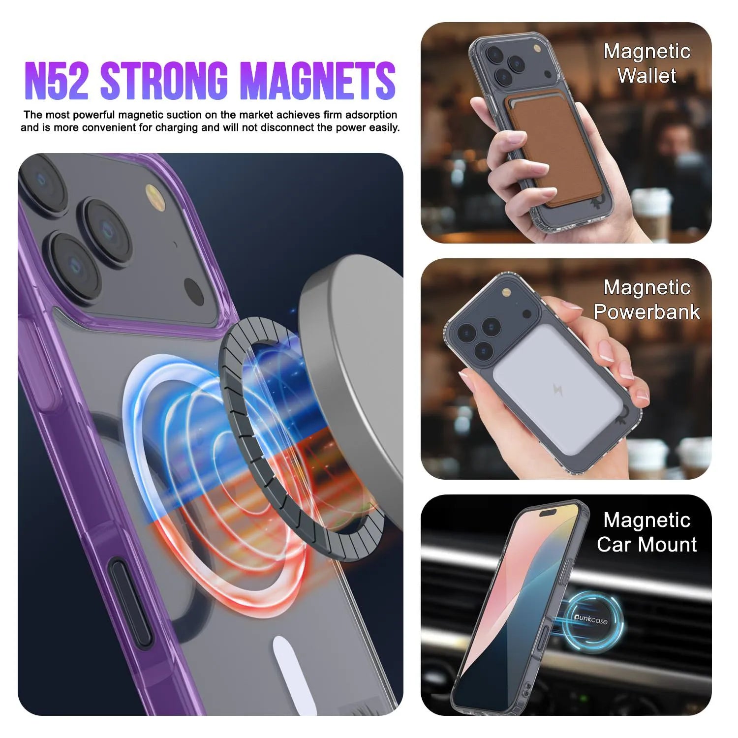 Punkcase iPhone 17 Pro Max Magnetic Wireless Charging Case [ClearMag Series][Purple]