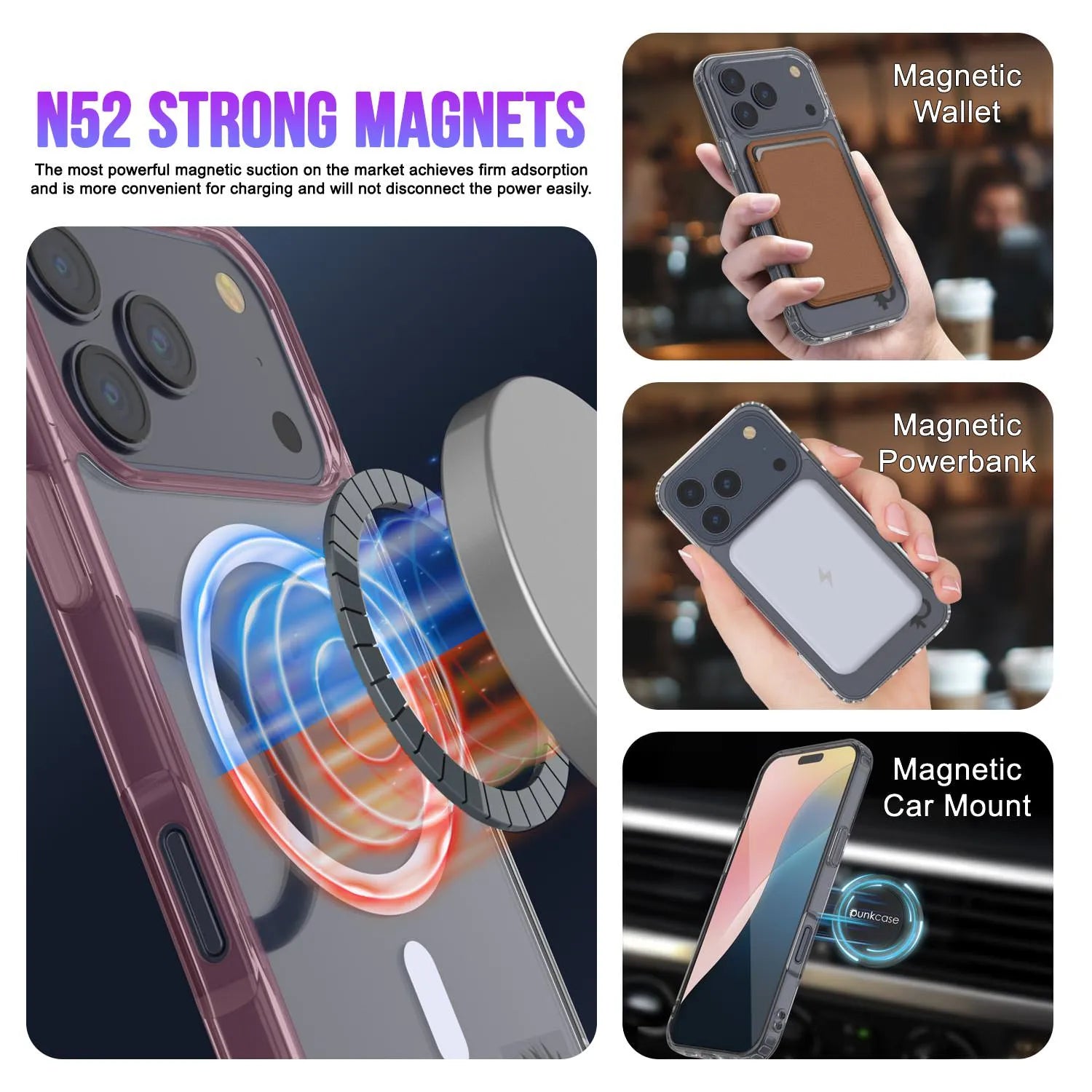 Punkcase iPhone 17 Pro Max Magnetic Wireless Charging Case [ClearMag Series][Rose]