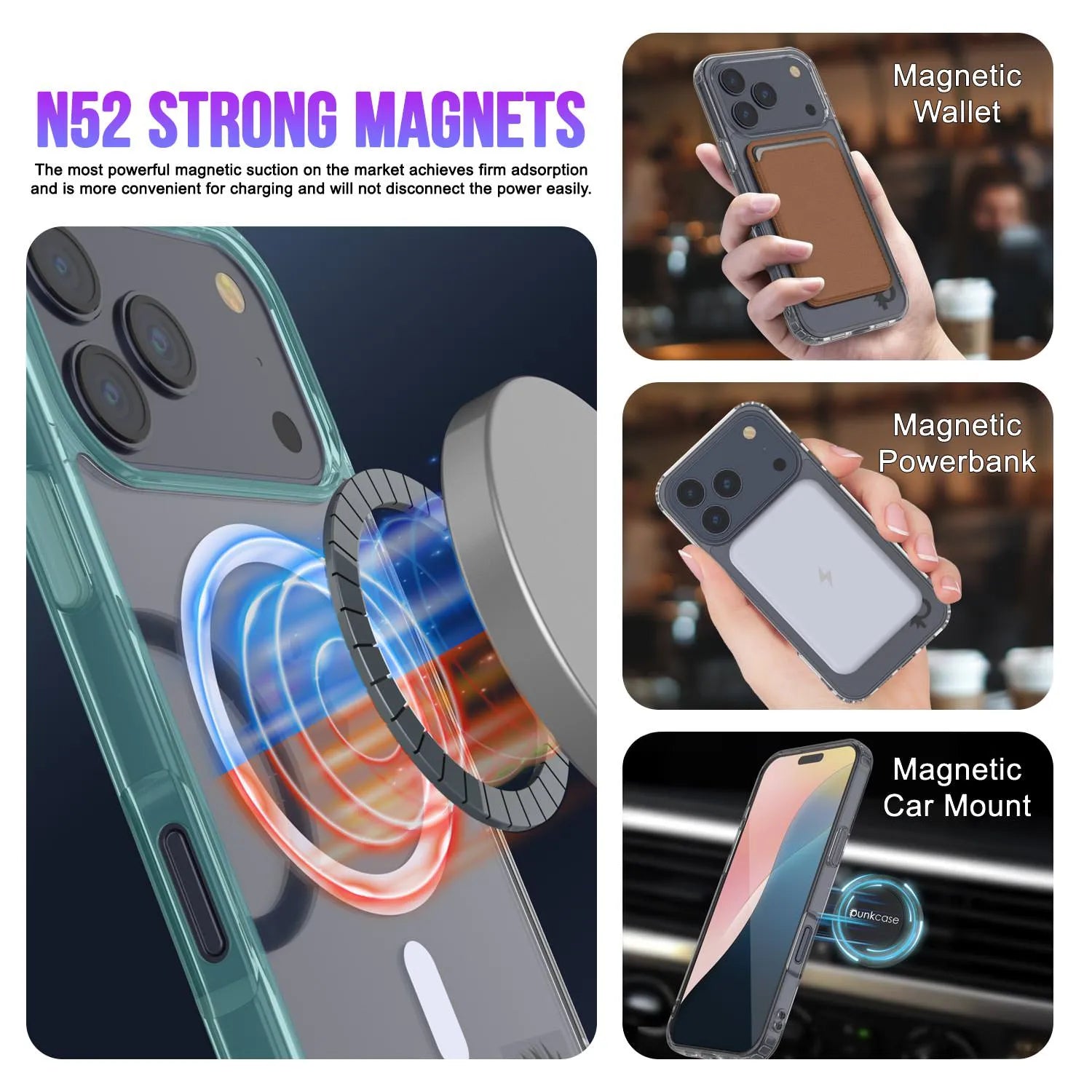 Punkcase iPhone 17 Pro Max Magnetic Wireless Charging Case [ClearMag Series][Teal]