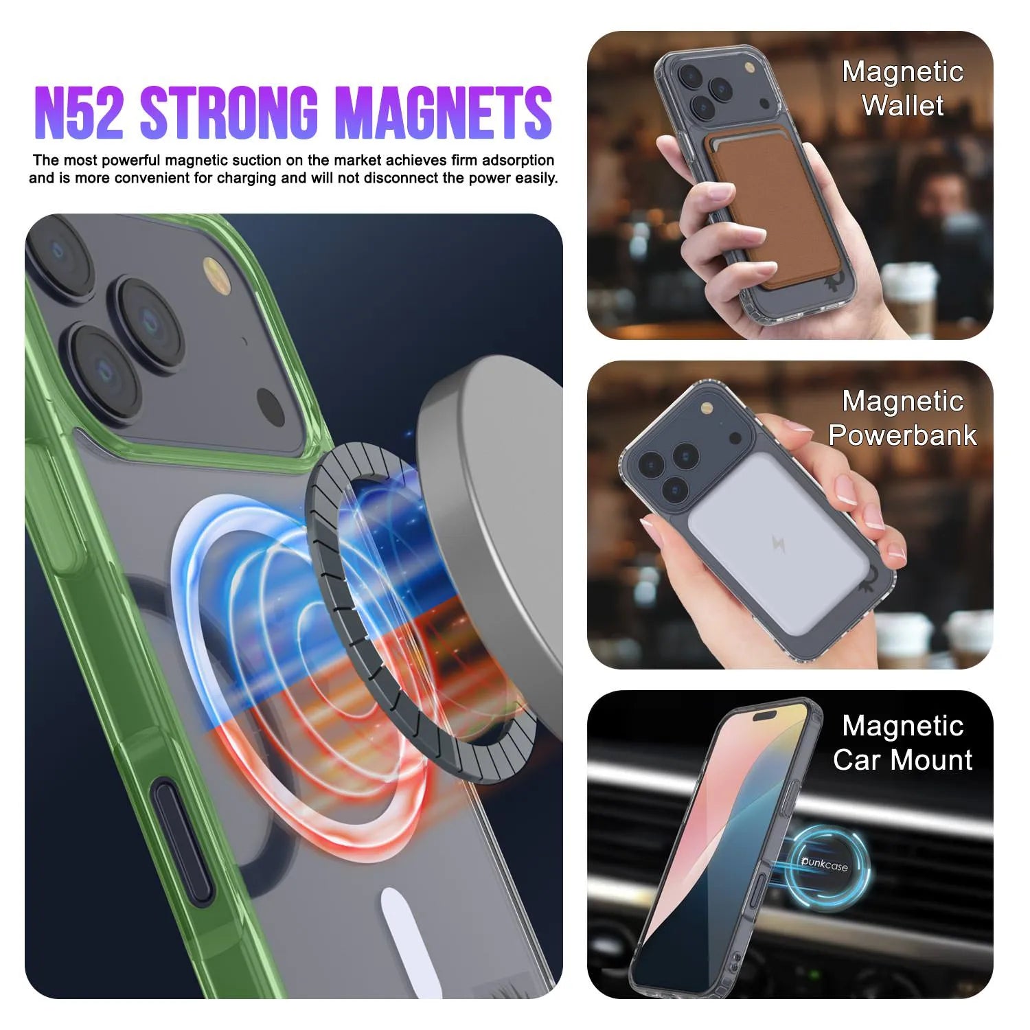 Punkcase iPhone 17 Pro Magnetic Wireless Charging Case [ClearMag Series][Green]