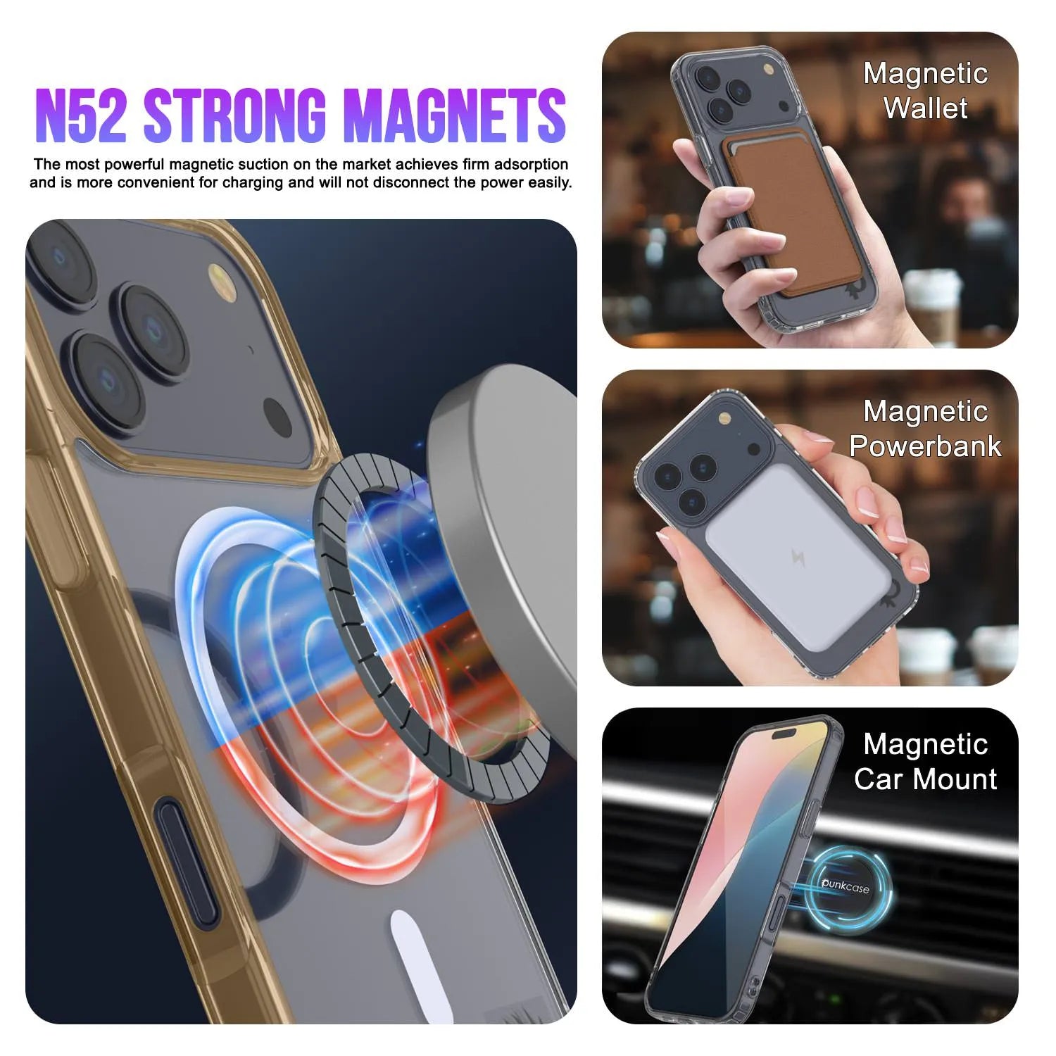 Punkcase iPhone 17 Pro Magnetic Wireless Charging Case [ClearMag Series][Gold]
