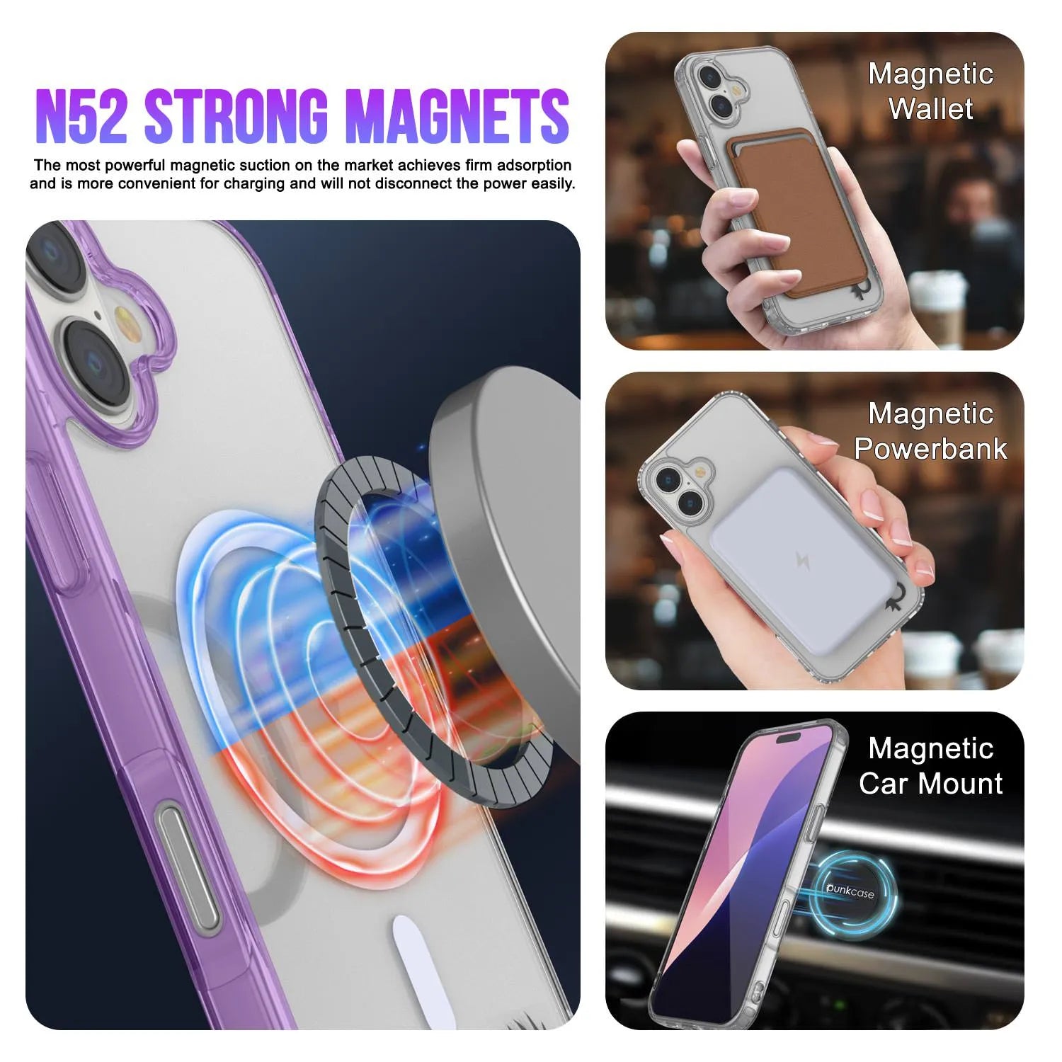 Punkcase iPhone 17 Magnetic Wireless Charging Case [ClearMag Series][Purple]