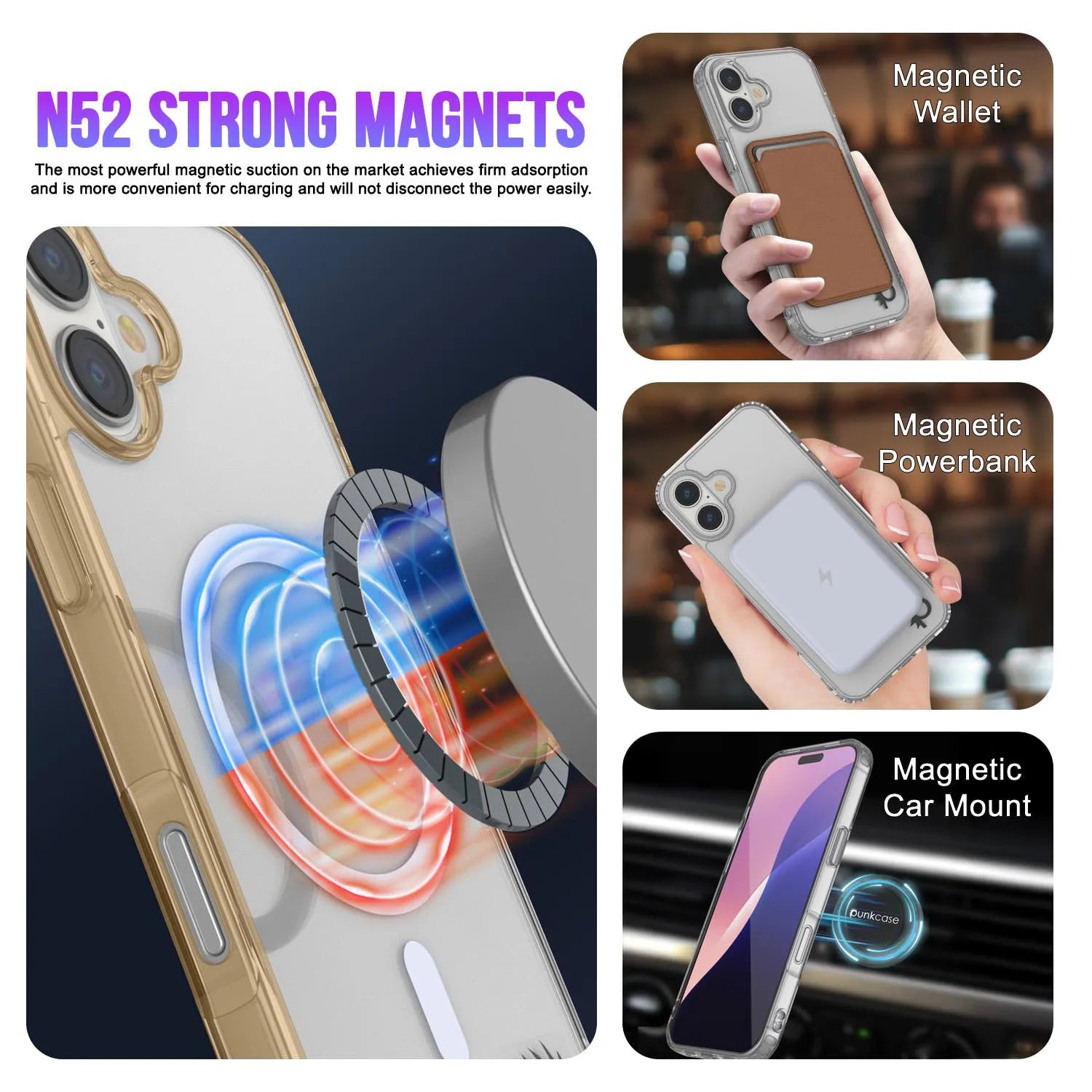 Punkcase iPhone 17 Magnetic Wireless Charging Case [ClearMag Series][Gold]