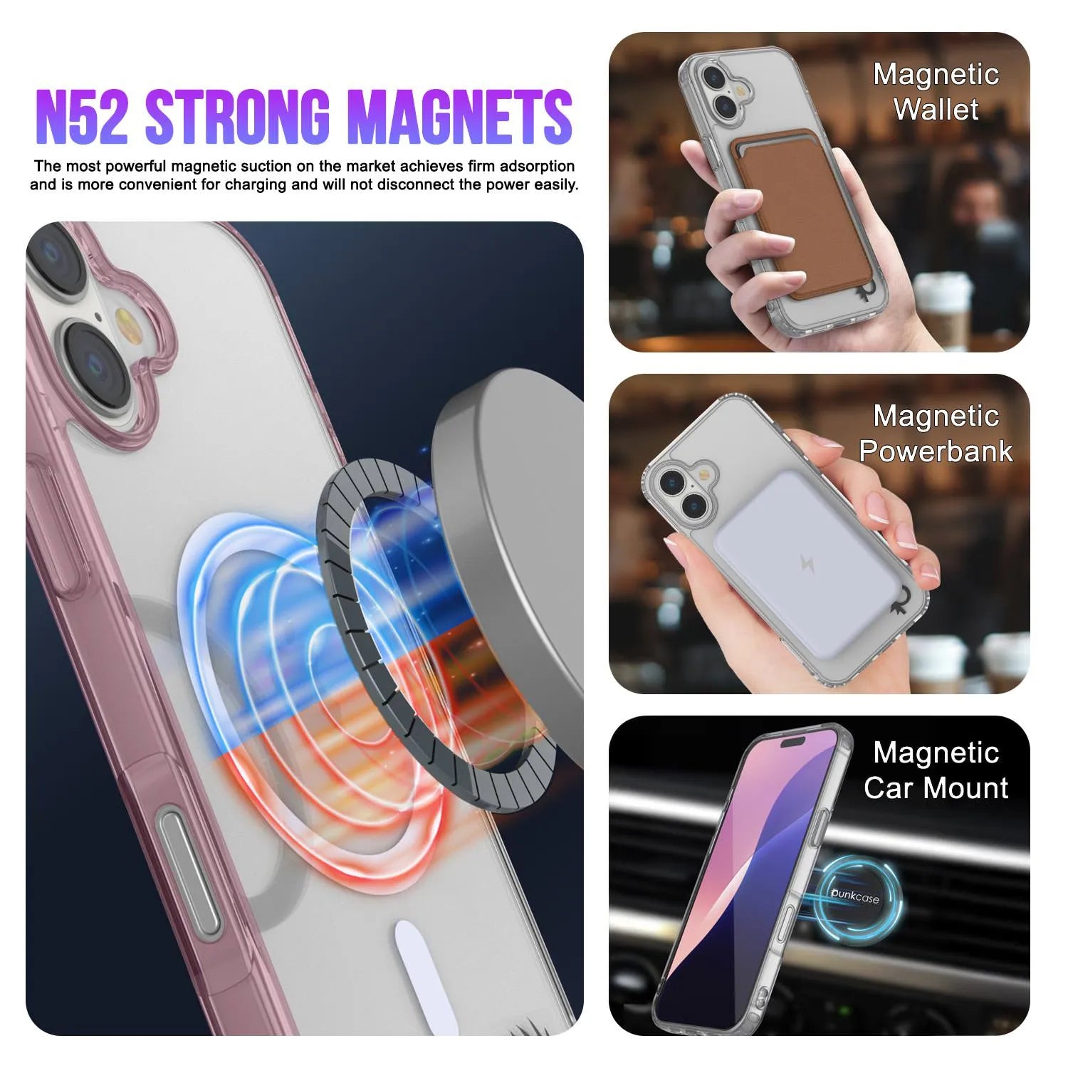 Punkcase iPhone 17 Magnetic Wireless Charging Case [ClearMag Series][Rose]