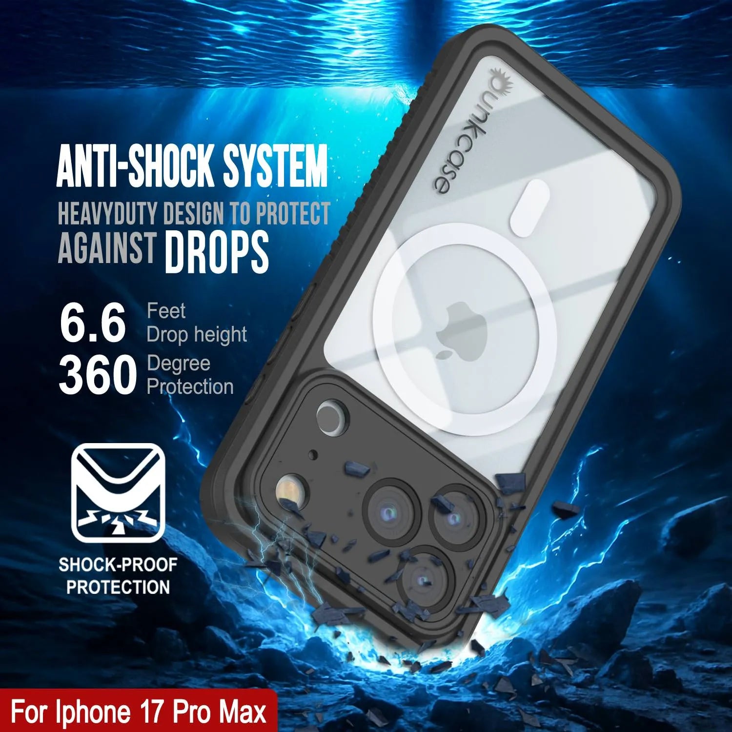 iPhone 17 Pro Max Waterproof Case, Punkcase [Extreme Mag Series] Armor Cover W/ Built In Screen Protector [White]