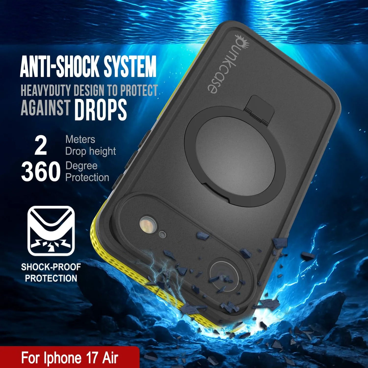 iPhone 17 Air Waterproof Case [Kickstud 2.0 Series] Protective IP68 Cover W/Screen Protector & Kickstand [Yellow]