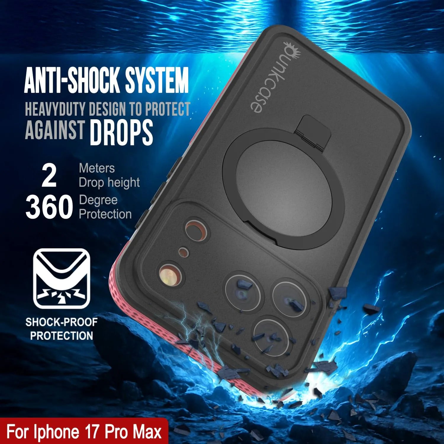 iPhone 17 Pro Max Waterproof Case [Kickstud 2.0 Series] Protective IP68 Cover W/Screen Protector & Kickstand [Pink]