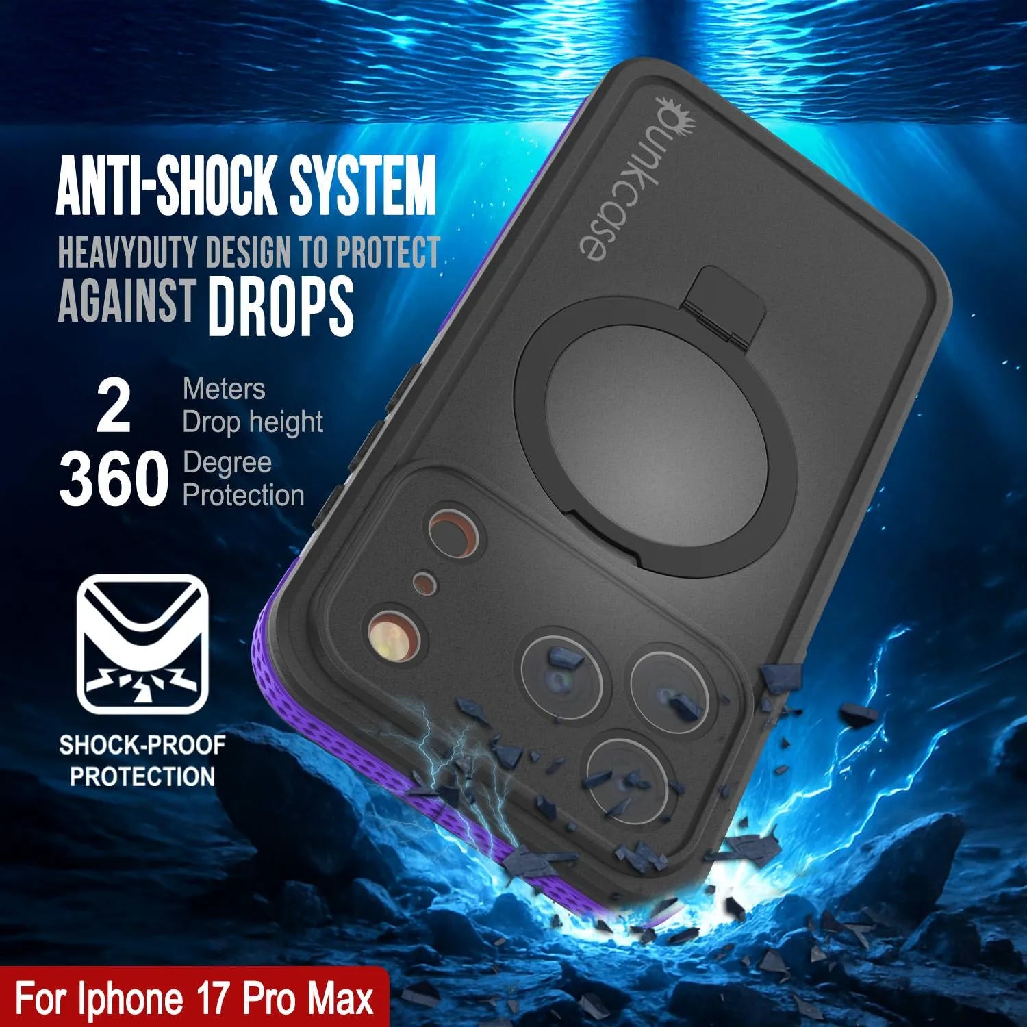 iPhone 17 Pro Max Waterproof Case [Kickstud 2.0 Series] Protective IP68 Cover W/Screen Protector & Kickstand [Purple]