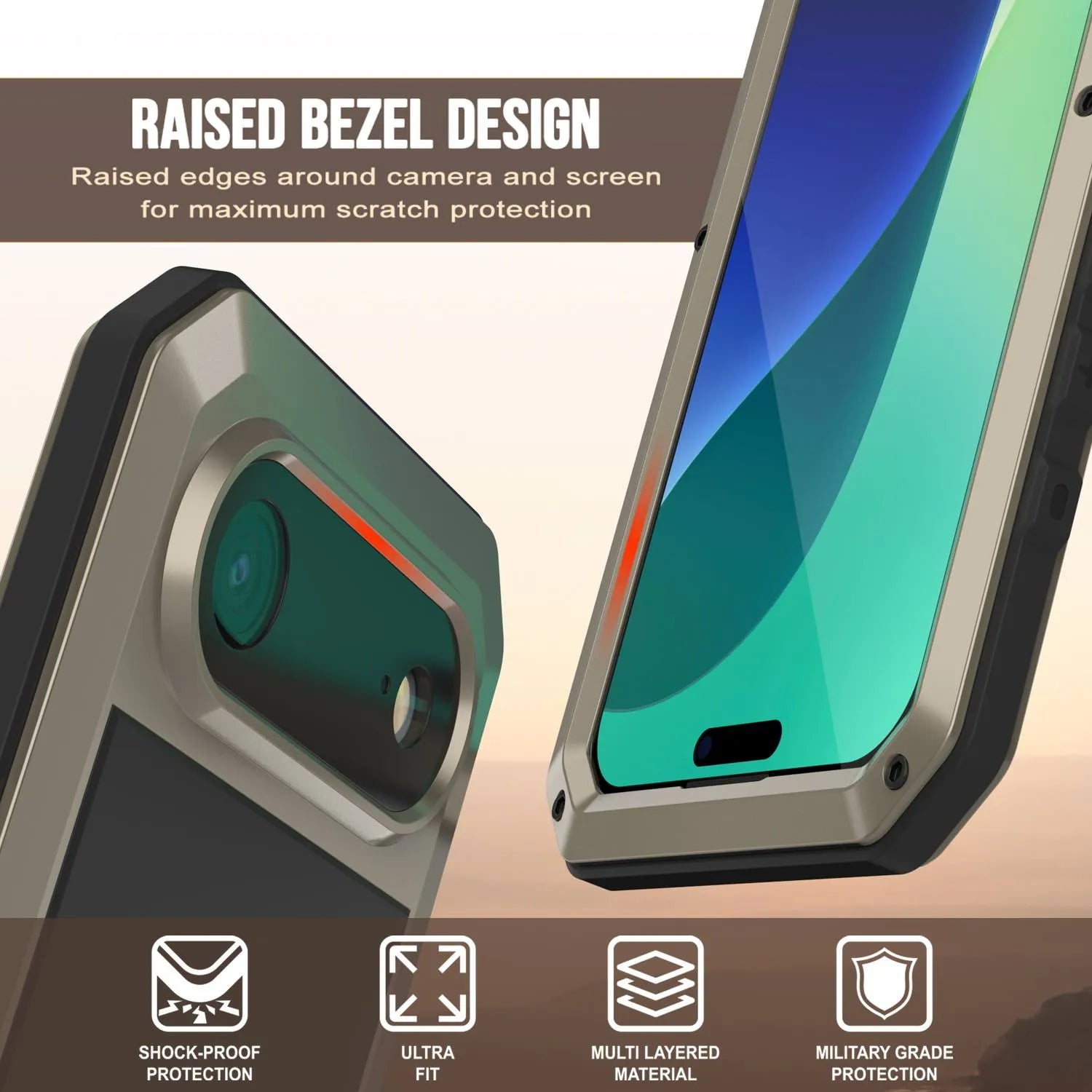 iPhone 17 Air Metal Case, Heavy Duty Military Grade Armor Cover [shock proof] Full Body Hard [Gold]