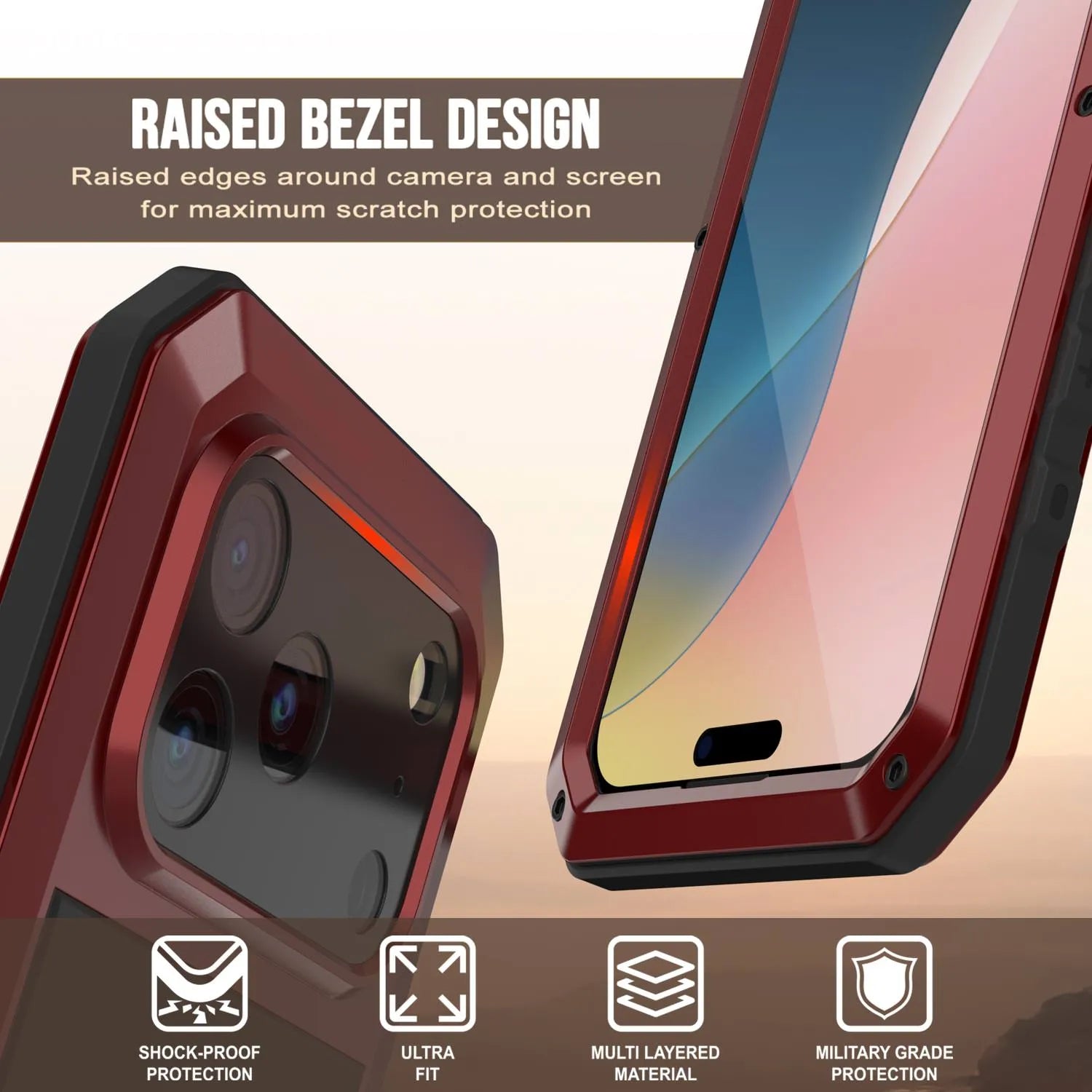 iPhone 17 Pro Max Metal Case, Heavy Duty Military Grade Armor Cover [shock proof] Full Body Hard [Red]