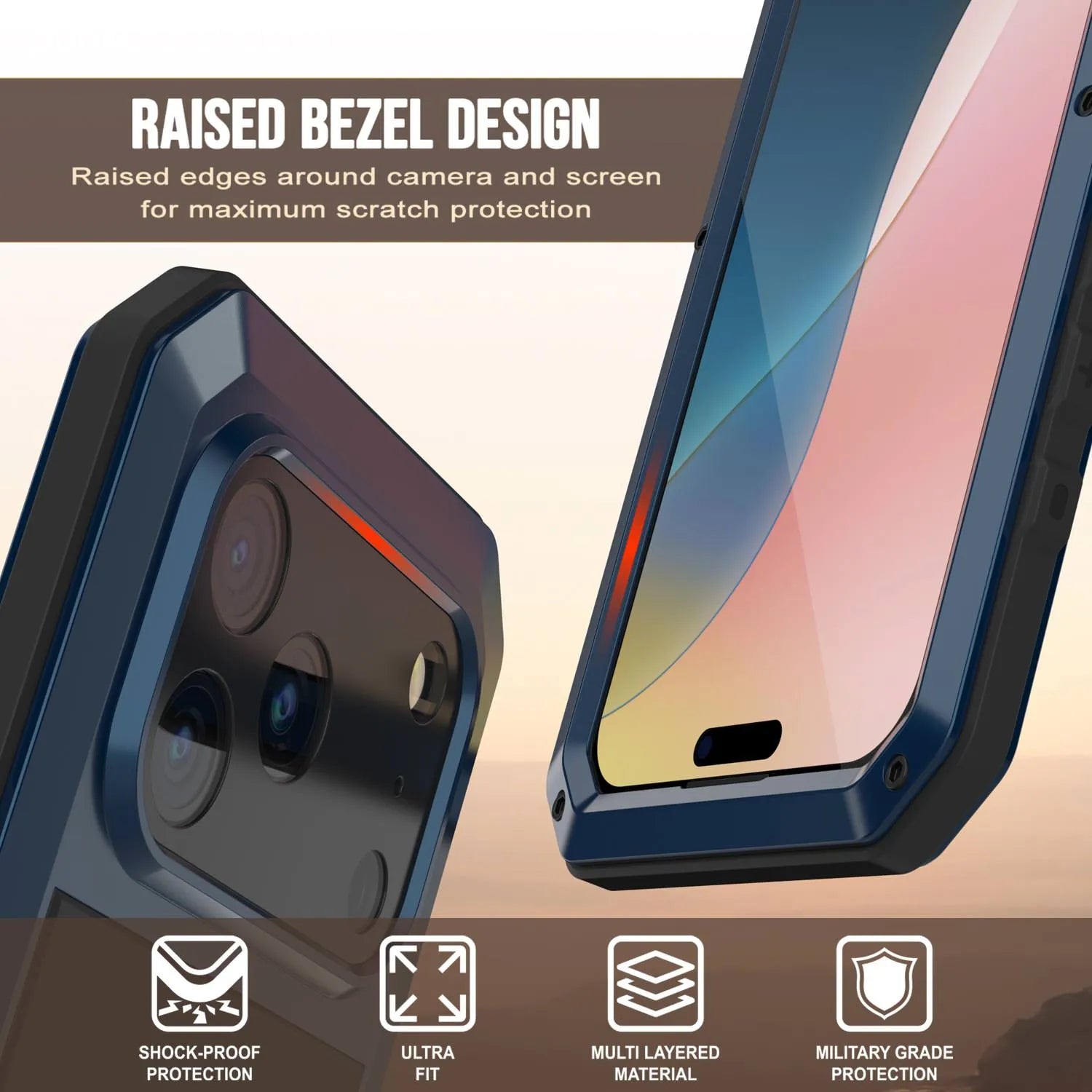 iPhone 17 Pro Max Metal Case, Heavy Duty Military Grade Armor Cover [shock proof] Full Body Hard [Blue]