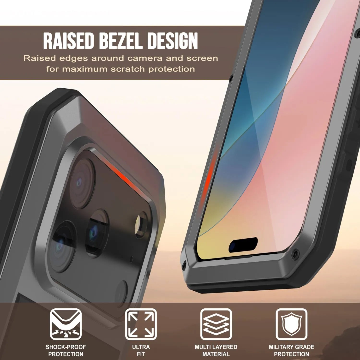 iPhone 17 Pro Metal Case, Heavy Duty Military Grade Armor Cover [shock proof] Full Body Hard [Silver]