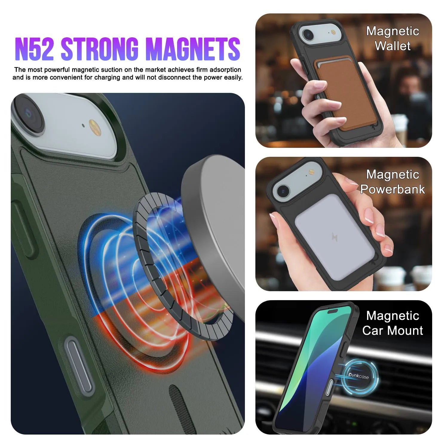 PunkCase iPhone 17 Air Case, [Spartan 2.0 Series] Clear Rugged Heavy Duty Cover W/Built in Screen Protector [dark green]