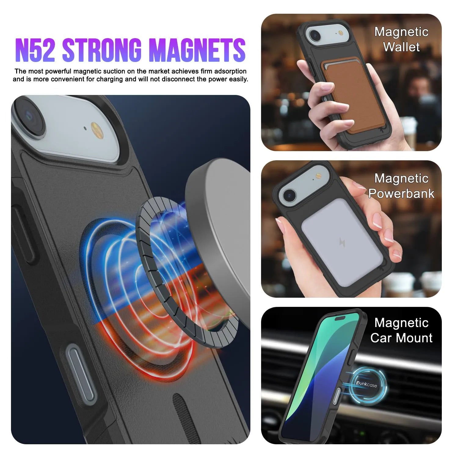 PunkCase iPhone 17 Air Case, [Spartan 2.0 Series] Clear Rugged Heavy Duty Cover W/Built in Screen Protector [Black]