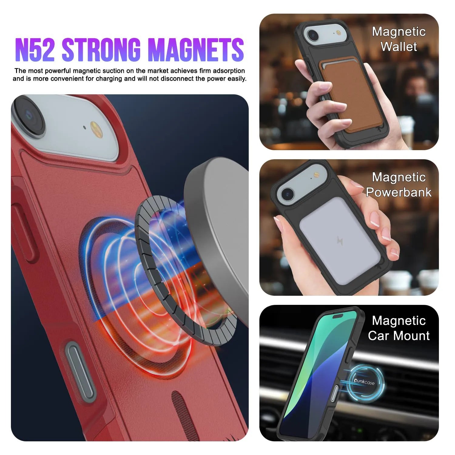 PunkCase iPhone 17 Air Case, [Spartan 2.0 Series] Clear Rugged Heavy Duty Cover W/Built in Screen Protector [red]