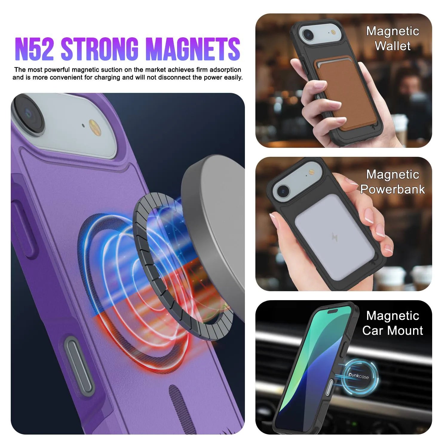 PunkCase iPhone 17 Air Case, [Spartan 2.0 Series] Clear Rugged Heavy Duty Cover W/Built in Screen Protector [purple]