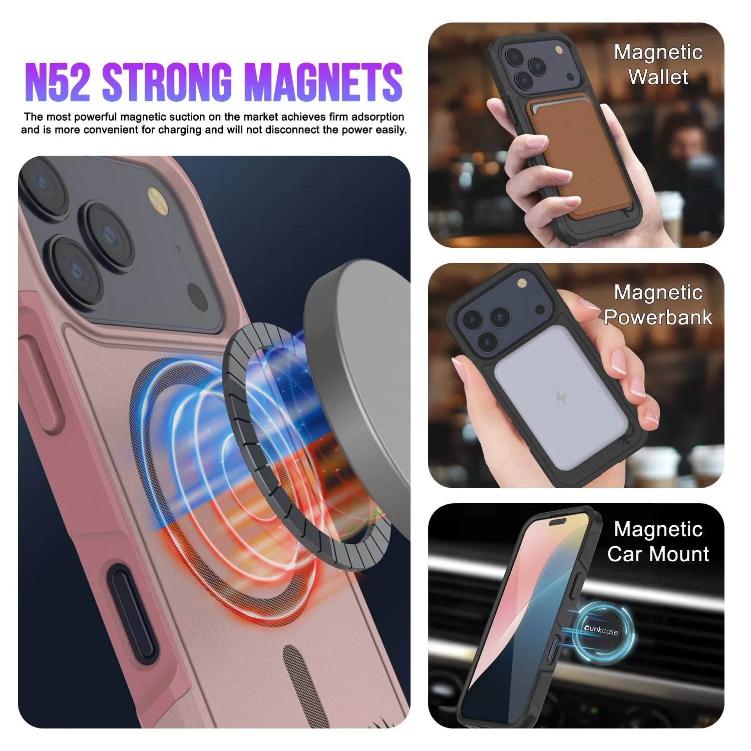 PunkCase iPhone 17 Pro Max Case, [Spartan 2.0 Series] Clear Rugged Heavy Duty Cover W/Built in Screen Protector [pink]