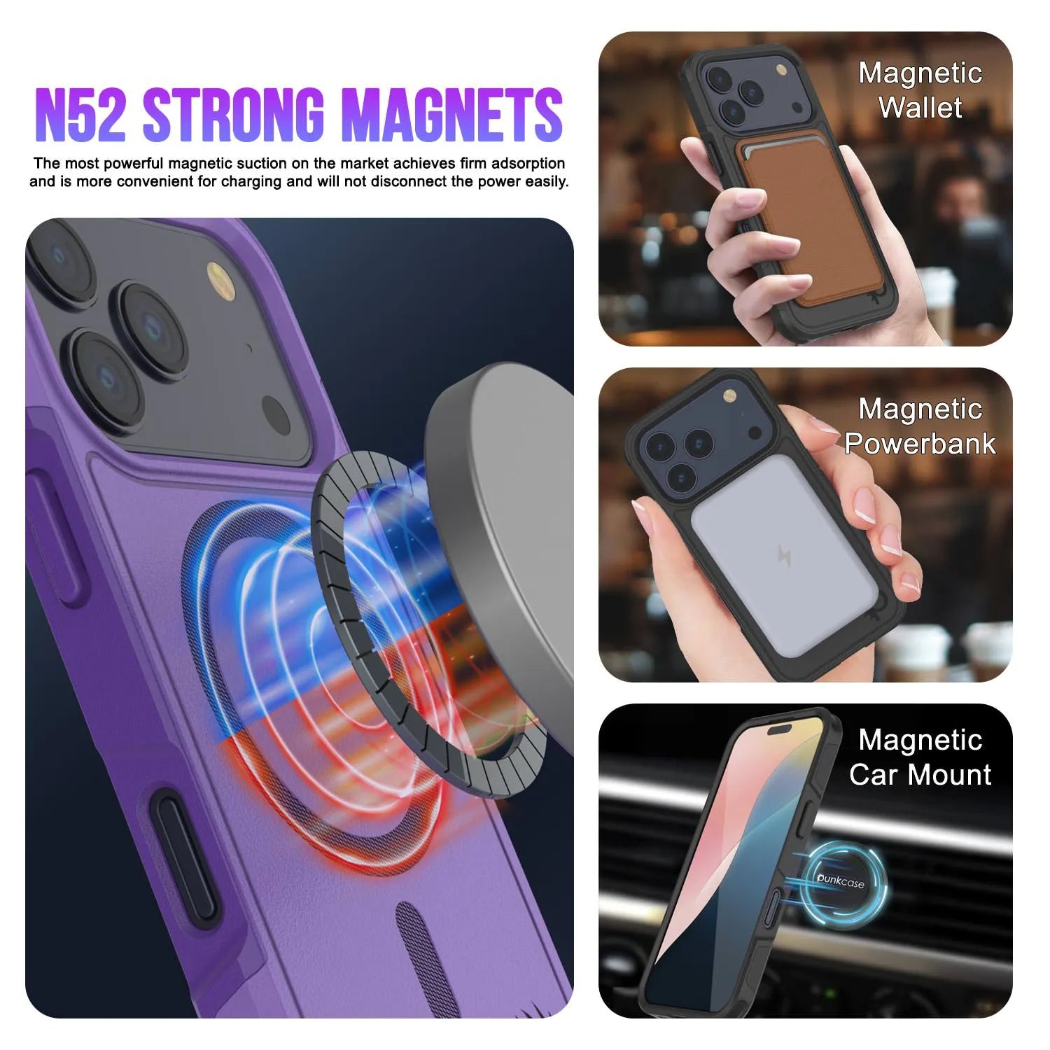 PunkCase iPhone 17 Pro Case, [Spartan 2.0 Series] Clear Rugged Heavy Duty Cover W/Built in Screen Protector [purple]