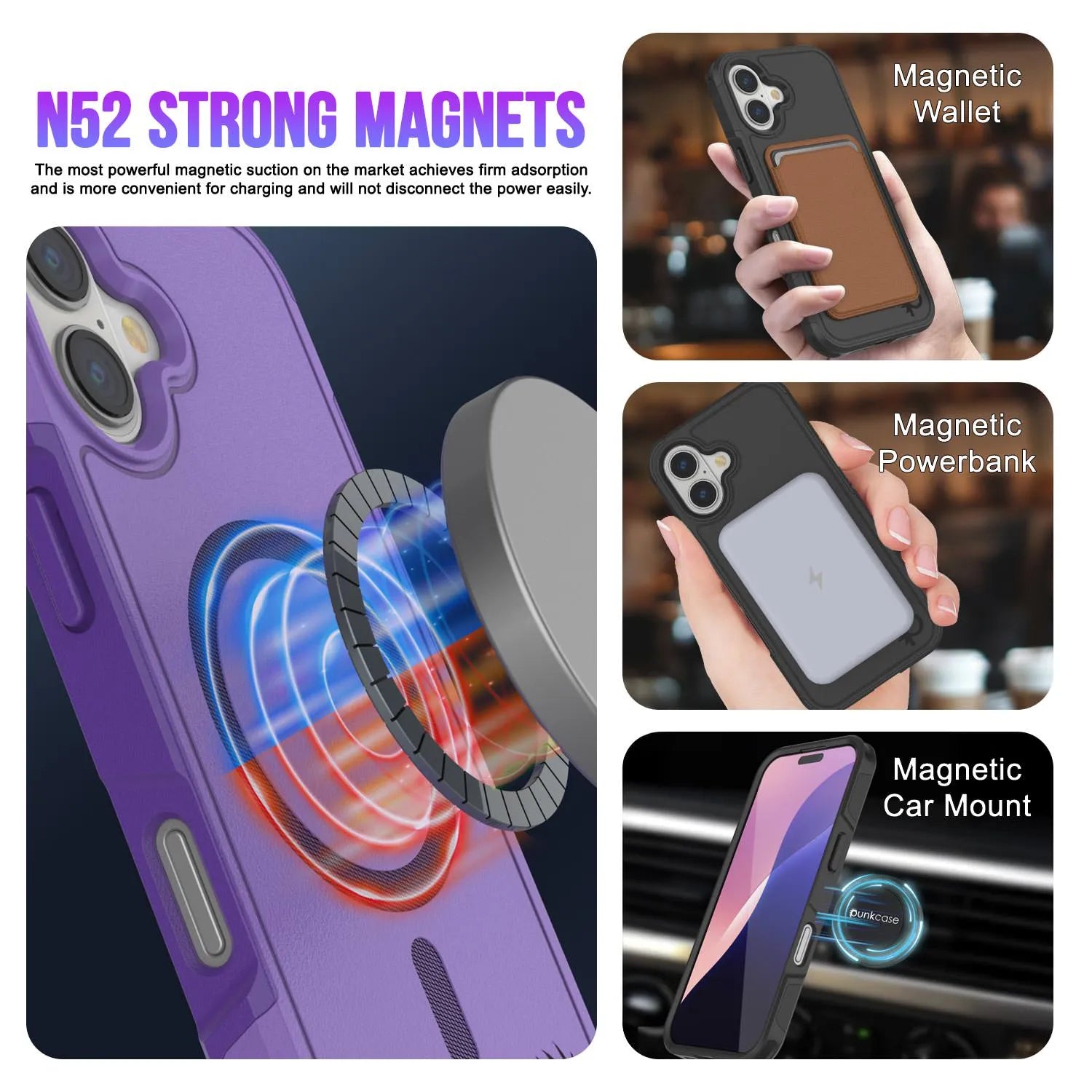 PunkCase iPhone 17 Case, [Spartan 2.0 Series] Clear Rugged Heavy Duty Cover W/Built in Screen Protector [purple]