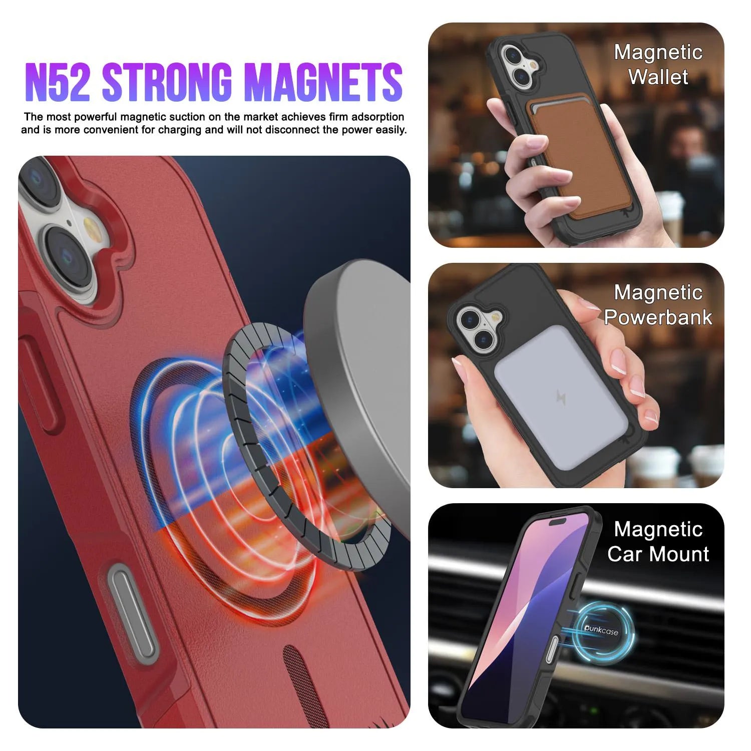 PunkCase iPhone 17 Case, [Spartan 2.0 Series] Clear Rugged Heavy Duty Cover W/Built in Screen Protector [red]