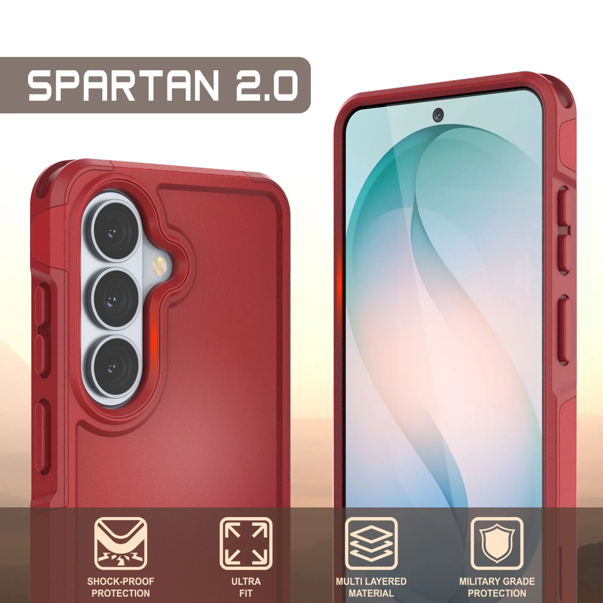 PunkCase Galaxy S26+ Plus Case, [Spartan 2.0 Series] Clear Rugged Heavy Duty Cover [Red]