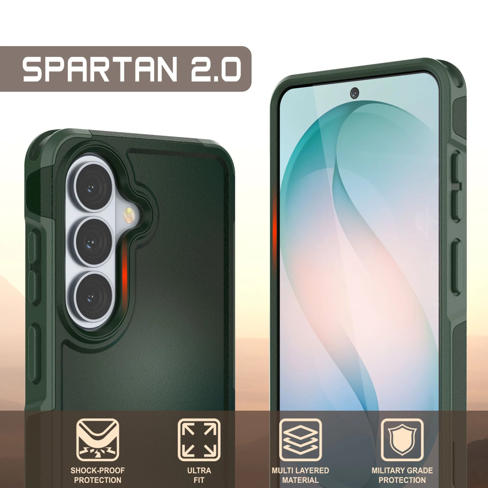 PunkCase Galaxy S26 Case, [Spartan 2.0 Series] Clear Rugged Heavy Duty Cover [Dark Green]