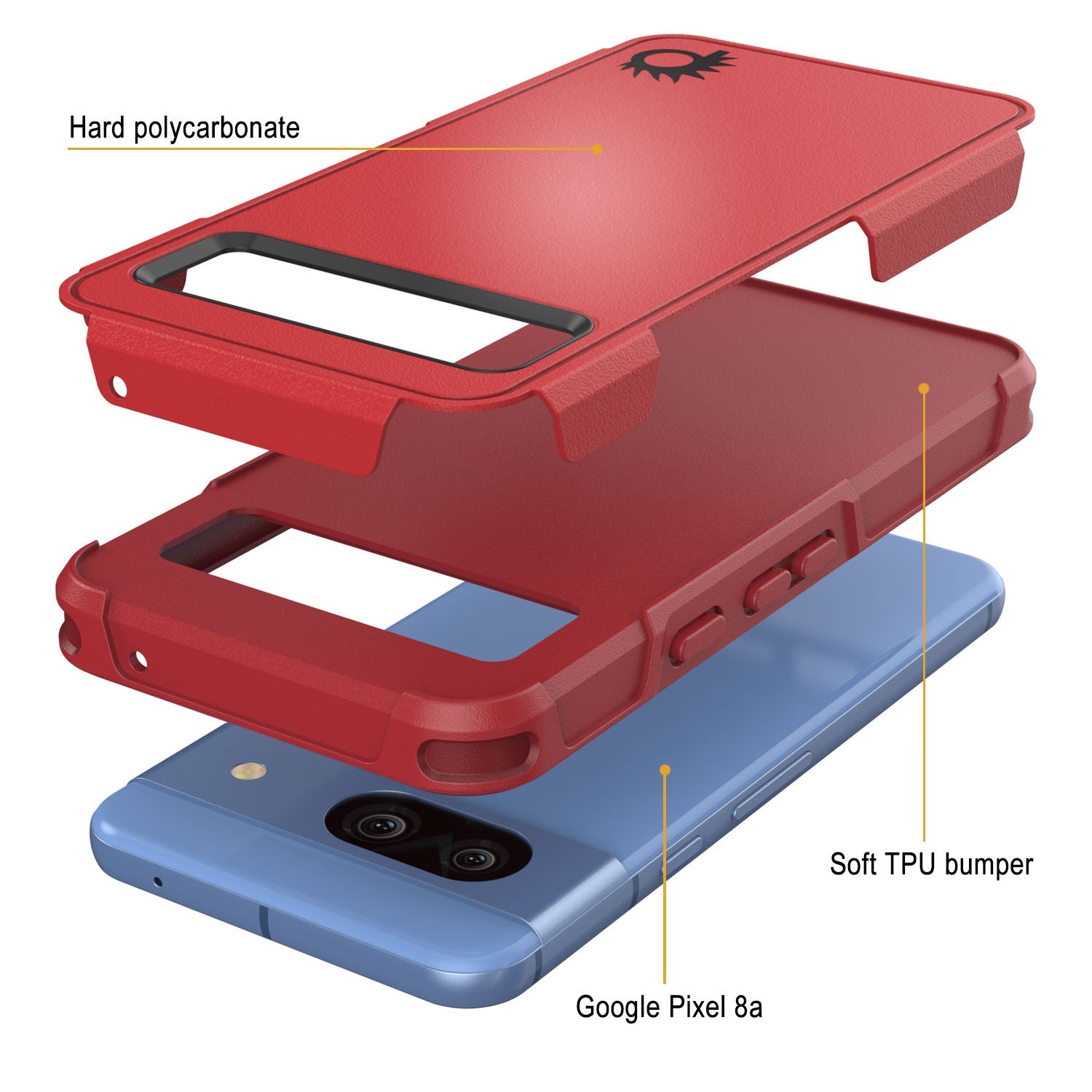 PunkCase Google Pixel 9 Pro XL Case, [Spartan 2.0 Series] Clear Rugged Heavy Duty Cover W/Built in Screen Protector [Red]