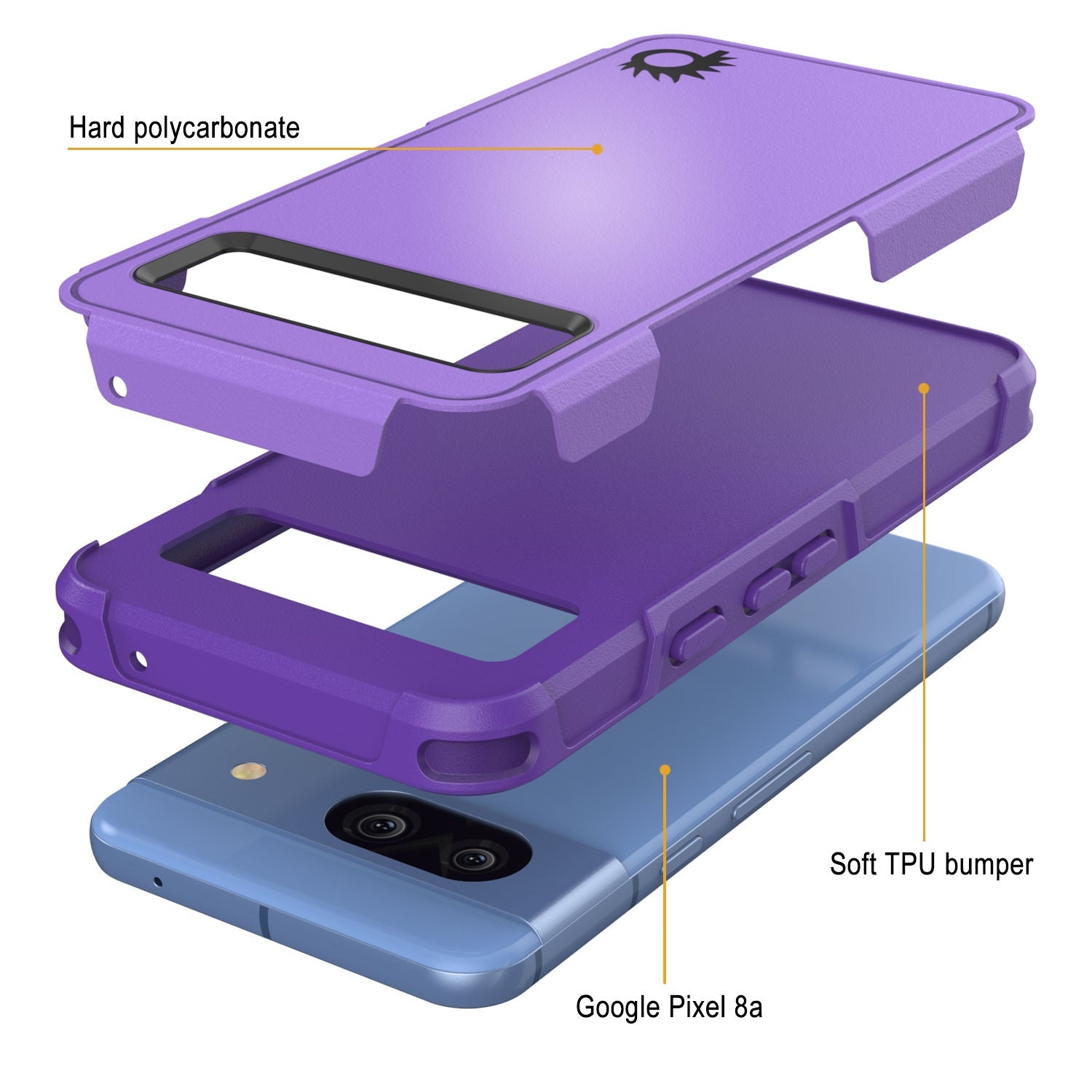 PunkCase Google Pixel 9 Case, [Spartan 2.0 Series] Clear Rugged Heavy Duty Cover W/Built in Screen Protector [Purple]