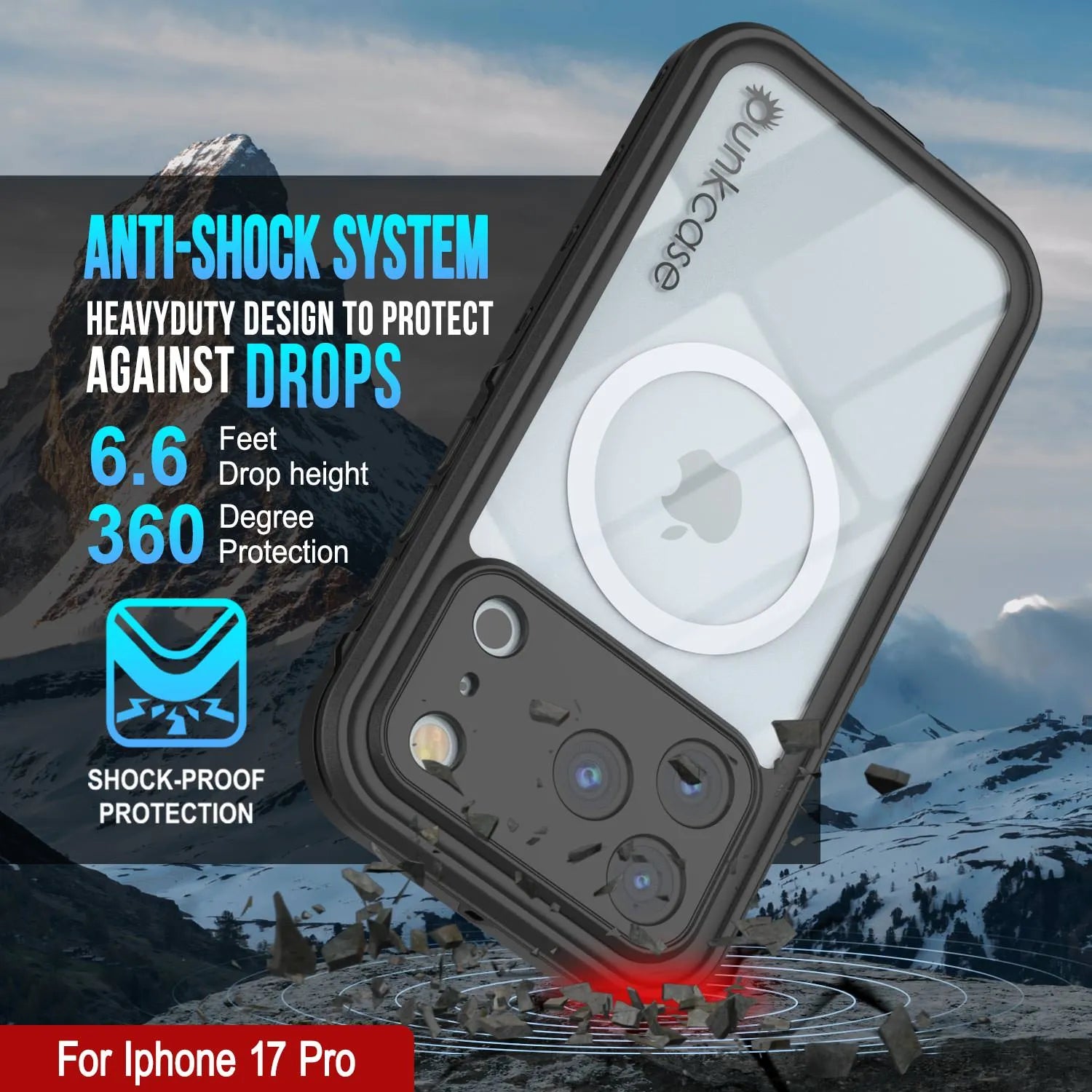 iPhone 17 Pro Waterproof IP68 Case, Punkcase [Black] [StudStar Series] [Slim Fit]