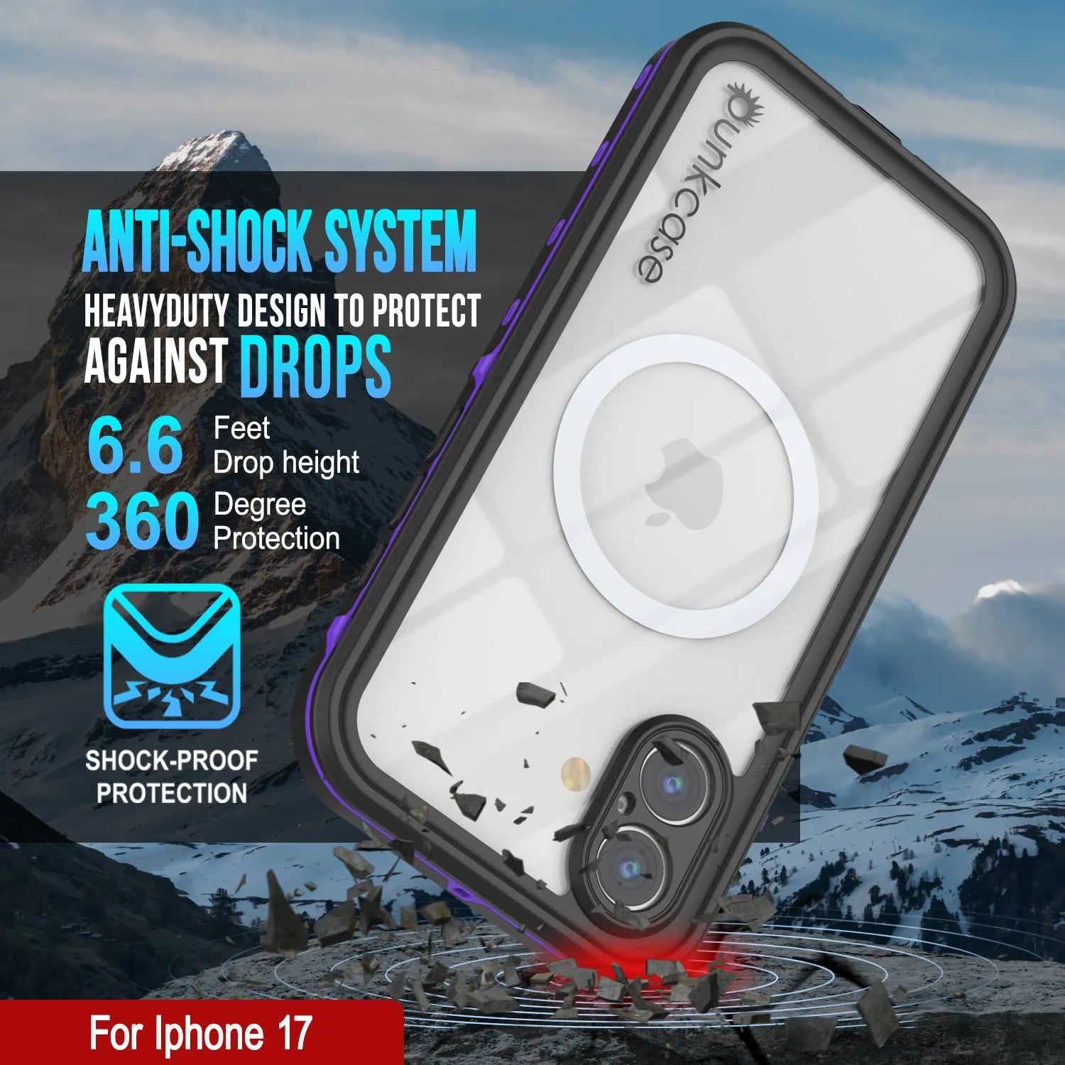 iPhone 17 Waterproof IP68 Case, Punkcase [Purple] [StudStar Series] [Slim Fit] [Dirtproof]