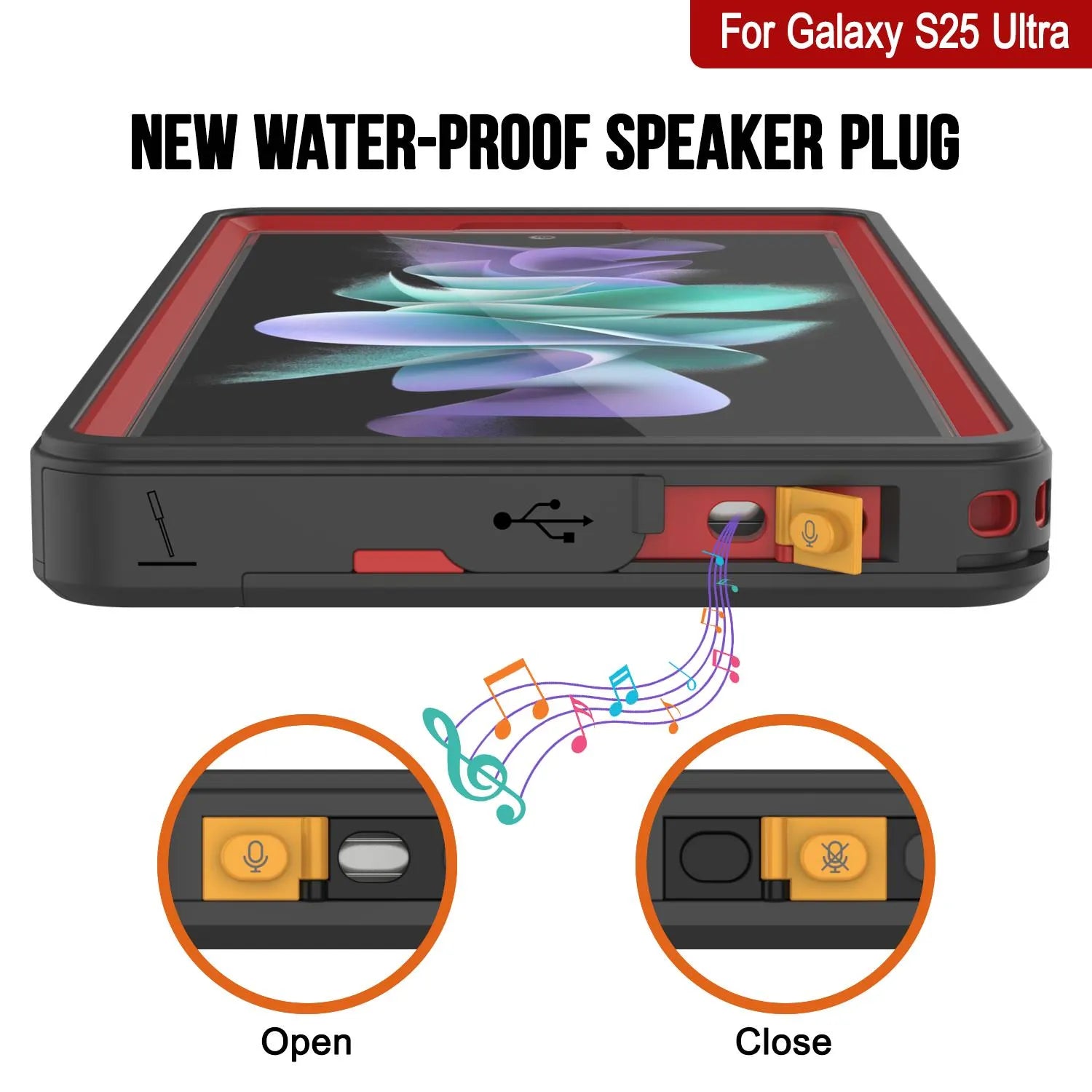 Galaxy S25 Ultra Waterproof Case PunkCase StudStar Red Thin 6.6ft Underwater IP68 Shock/Snow Proof