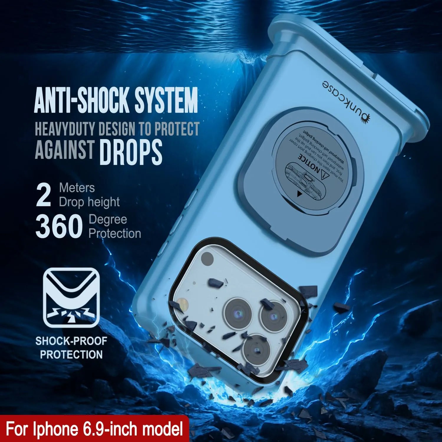 Punkcase Universal 2.0 Waterproof Phone Case for 6.7–6.9" [Blue]