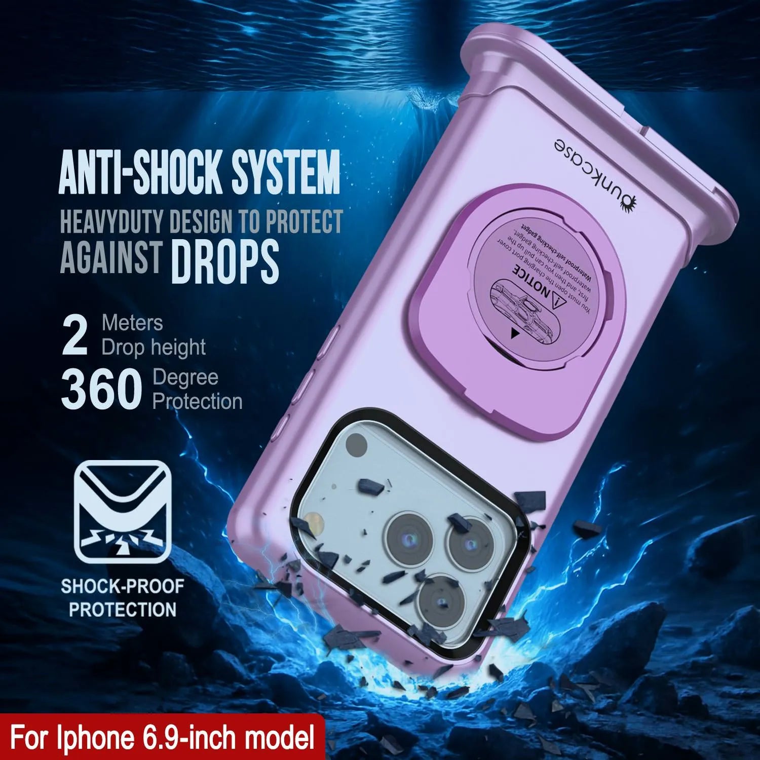 Punkcase Universal 2.0 Waterproof Phone Case for 6.7–6.9" [Pink]