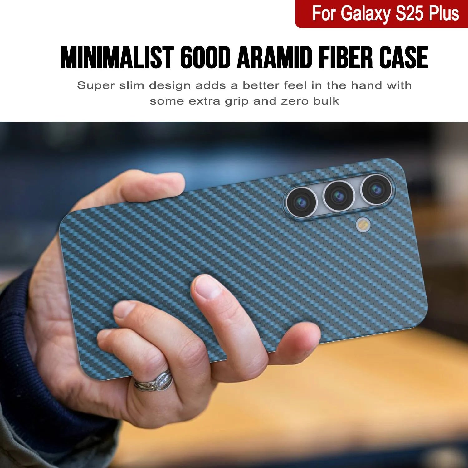 Punkcase Galaxy S25 Plus Carbon Fiber Case [AramidShield Series] Ultra Slim & Light Kevlar [Blue]