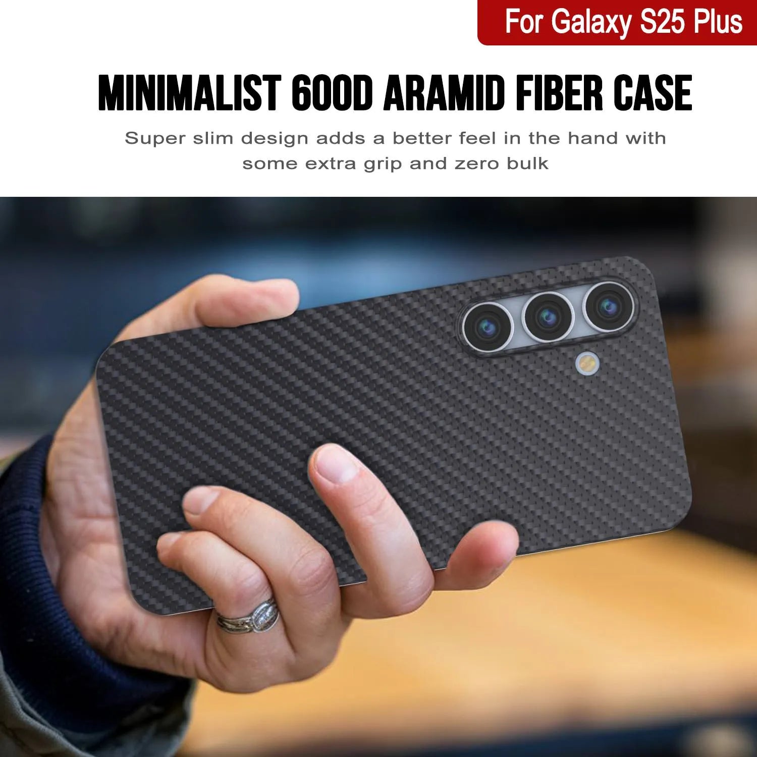 Punkcase Galaxy S25 Plus Carbon Fiber Case [AramidShield Series] Ultra Slim & Light Kevlar [Black]
