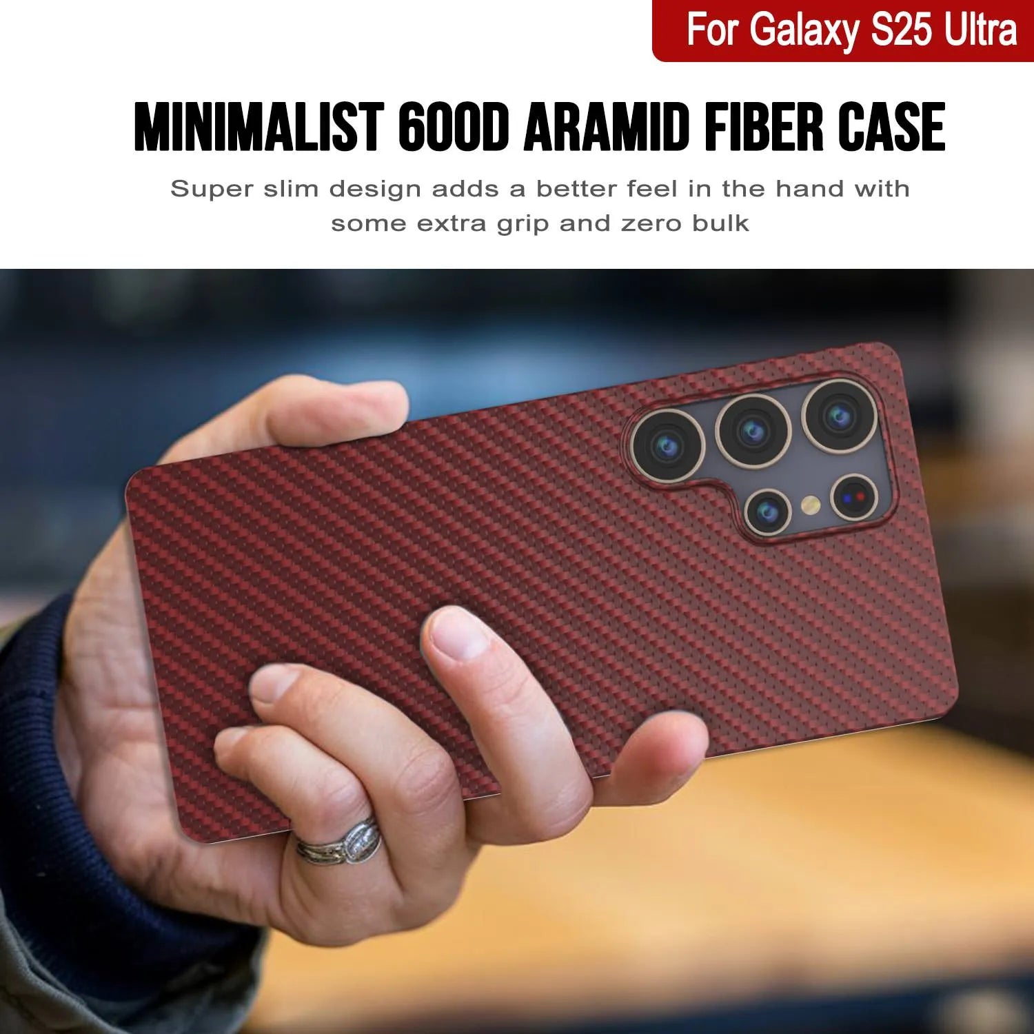 Punkcase Galaxy S25 Ultra Carbon Fiber Case [AramidShield Series] Ultra Slim & Light Kevlar [Red]