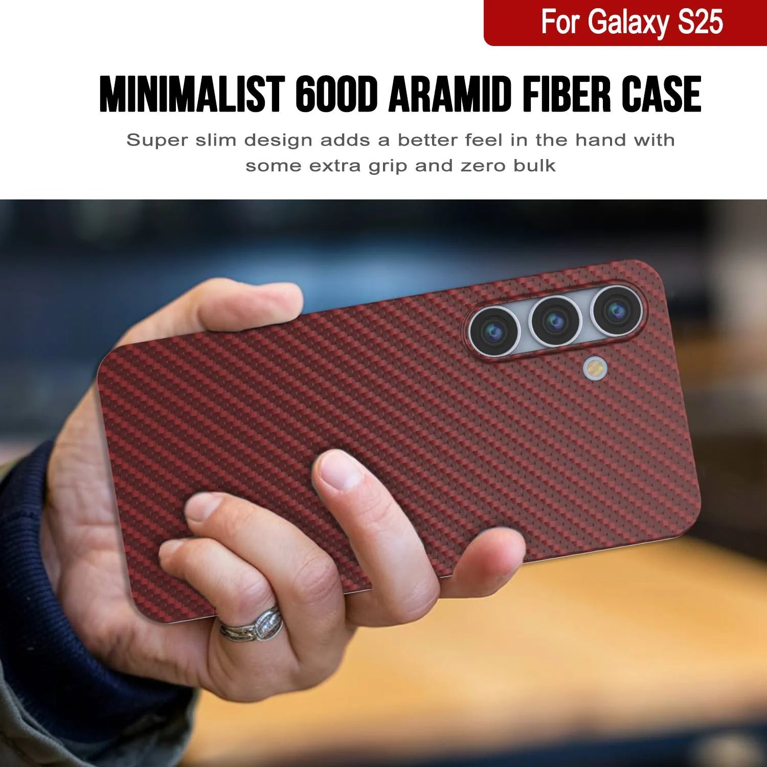 Punkcase Galaxy S25 Carbon Fiber Case [AramidShield Series] Ultra Slim & Light Kevlar [Red]