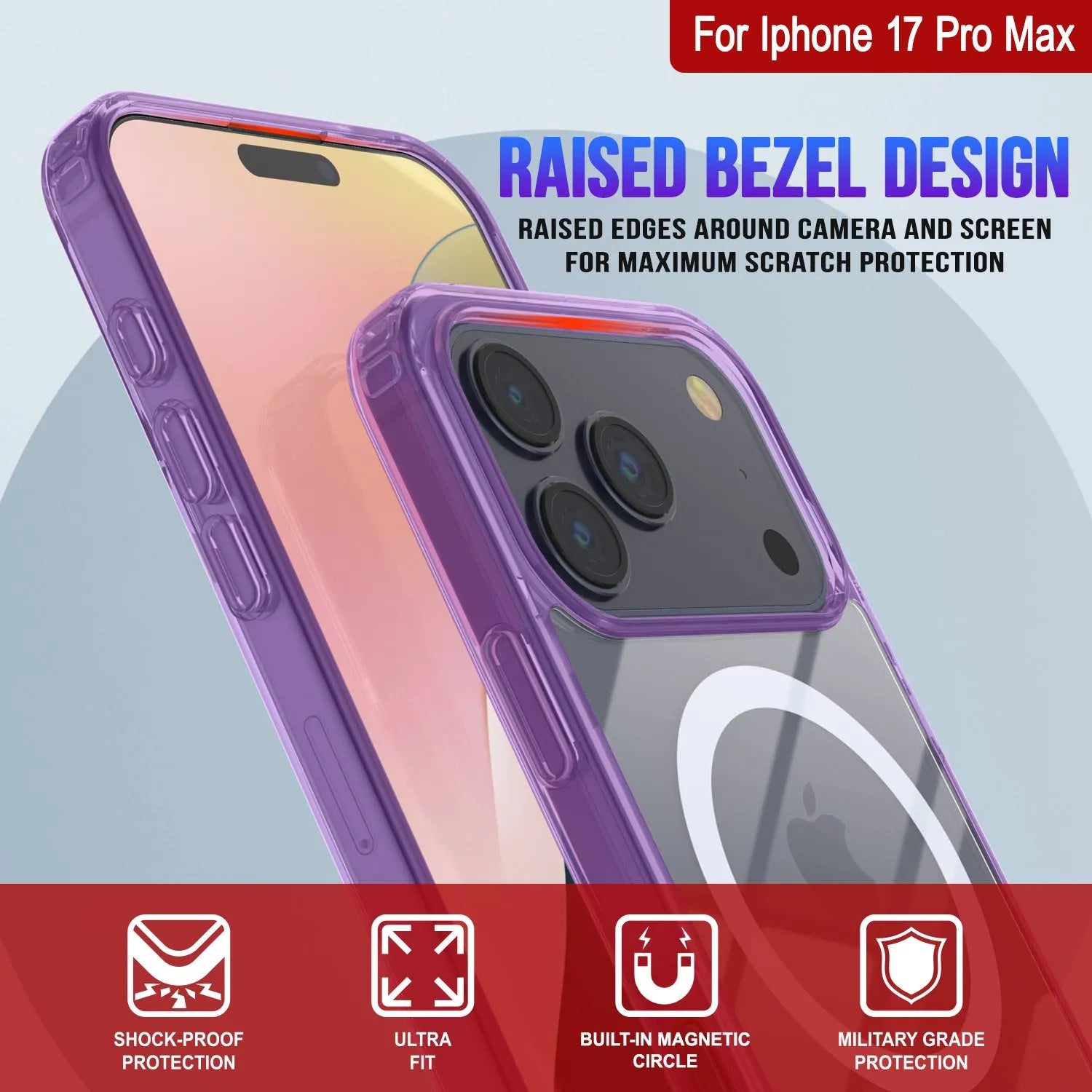 Punkcase iPhone 17 Pro Max Magnetic Wireless Charging Case [ClearMag Series][Purple]
