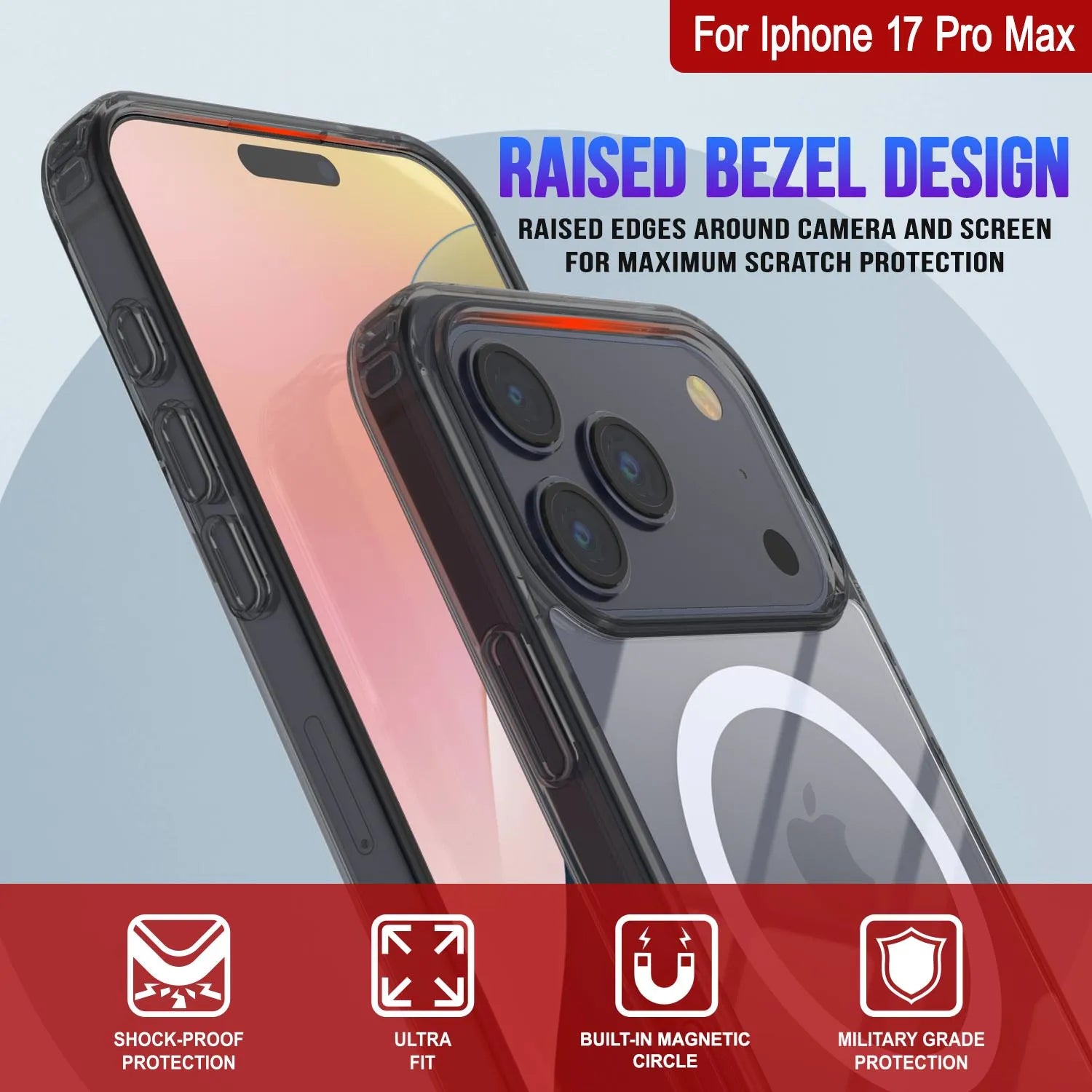 Punkcase iPhone 17 Pro Max Magnetic Wireless Charging Case [ClearMag Series][Black]