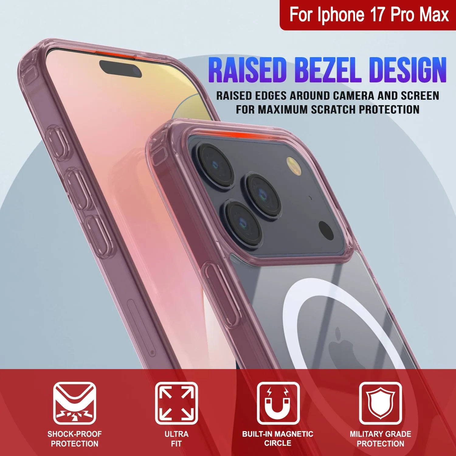 Punkcase iPhone 17 Pro Max Magnetic Wireless Charging Case [ClearMag Series][Rose]