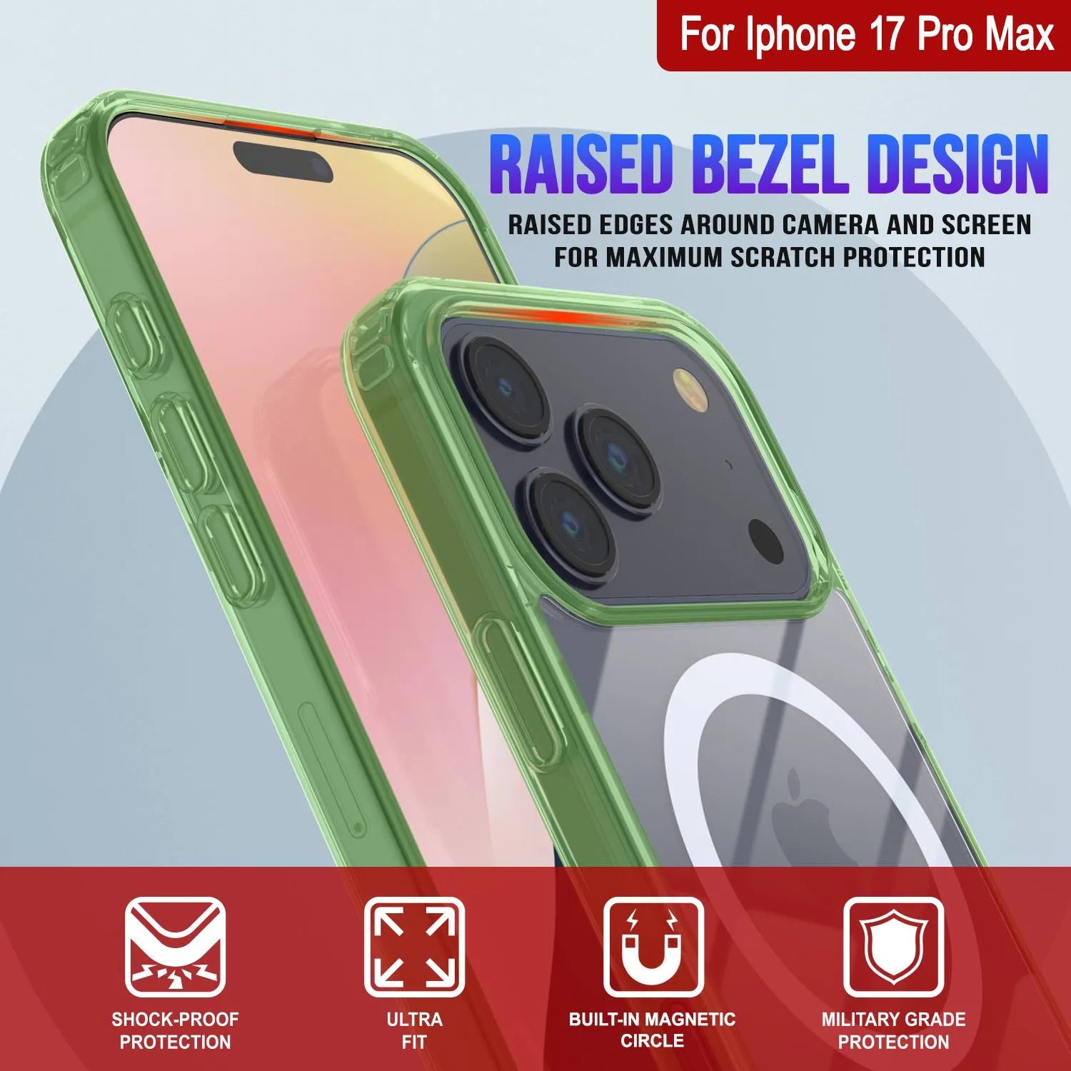Punkcase iPhone 17 Pro Max Magnetic Wireless Charging Case [ClearMag Series][Green]