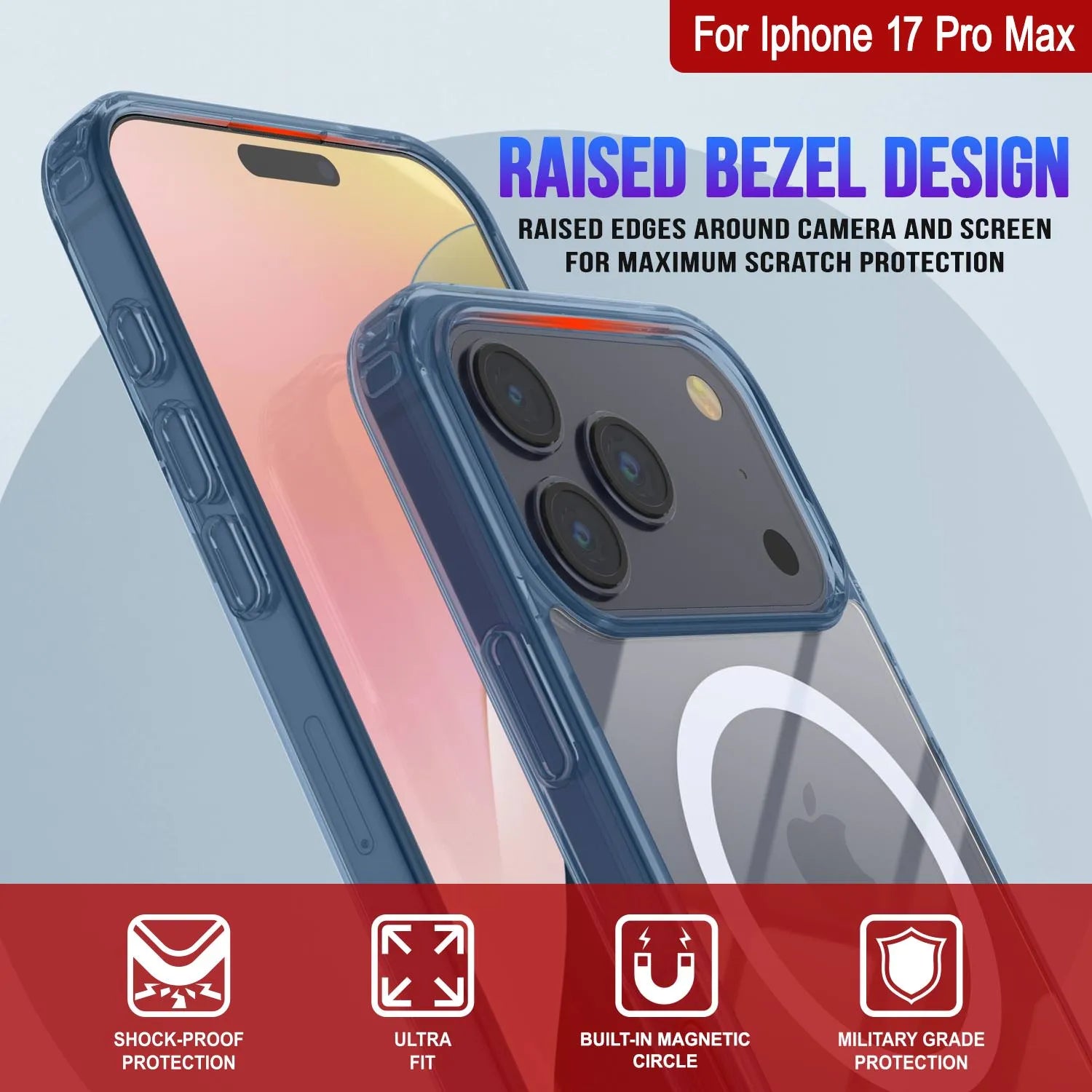 Punkcase iPhone 17 Pro Max Magnetic Wireless Charging Case [ClearMag Series][Navy]