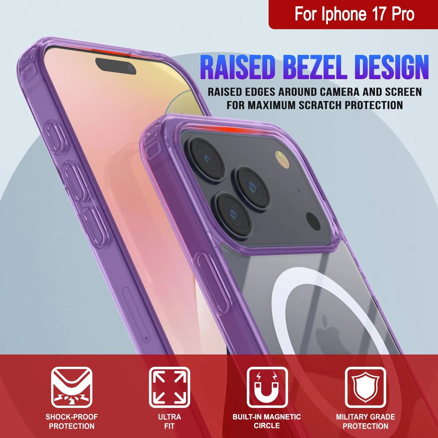 Punkcase iPhone 17 Pro Magnetic Wireless Charging Case [ClearMag Series][Purple]