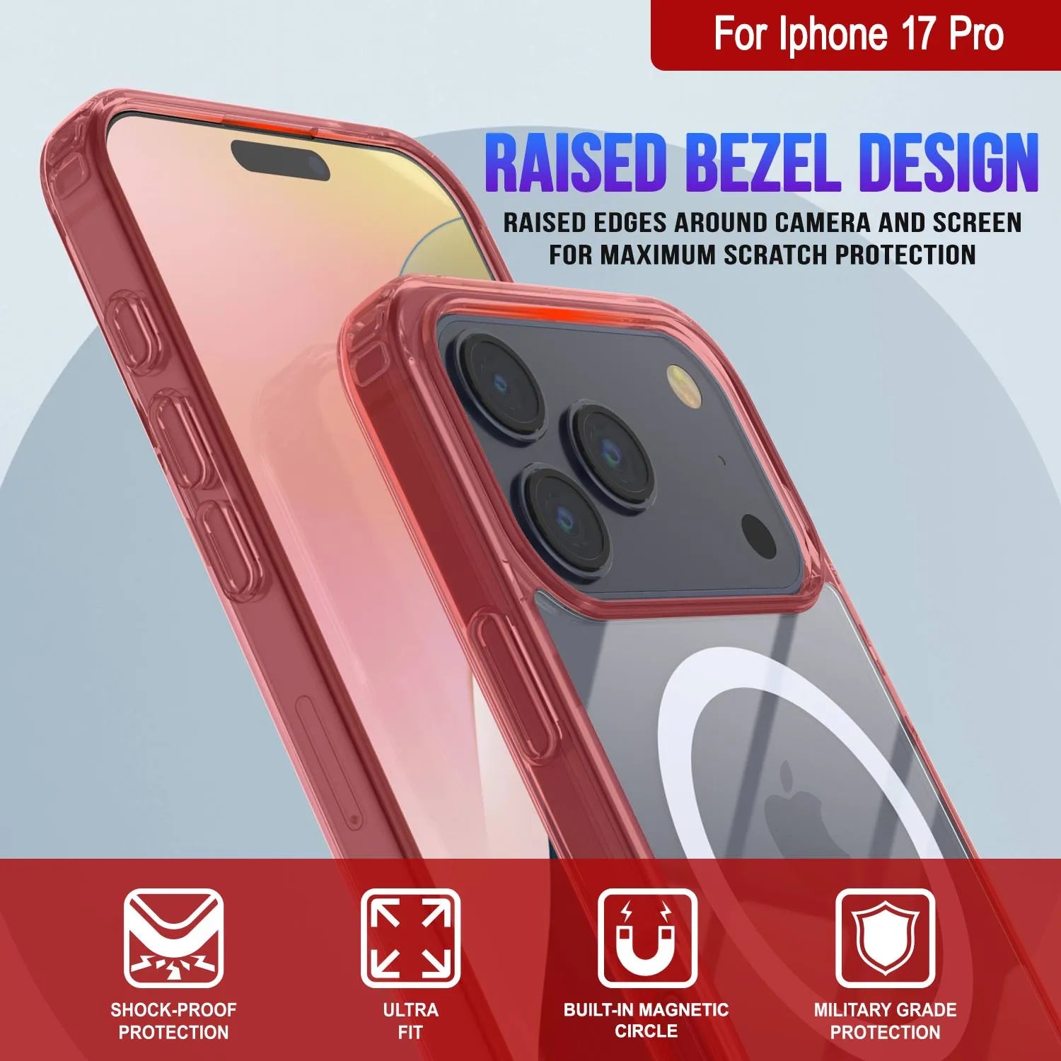 Punkcase iPhone 17 Pro Magnetic Wireless Charging Case [ClearMag Series][Red]